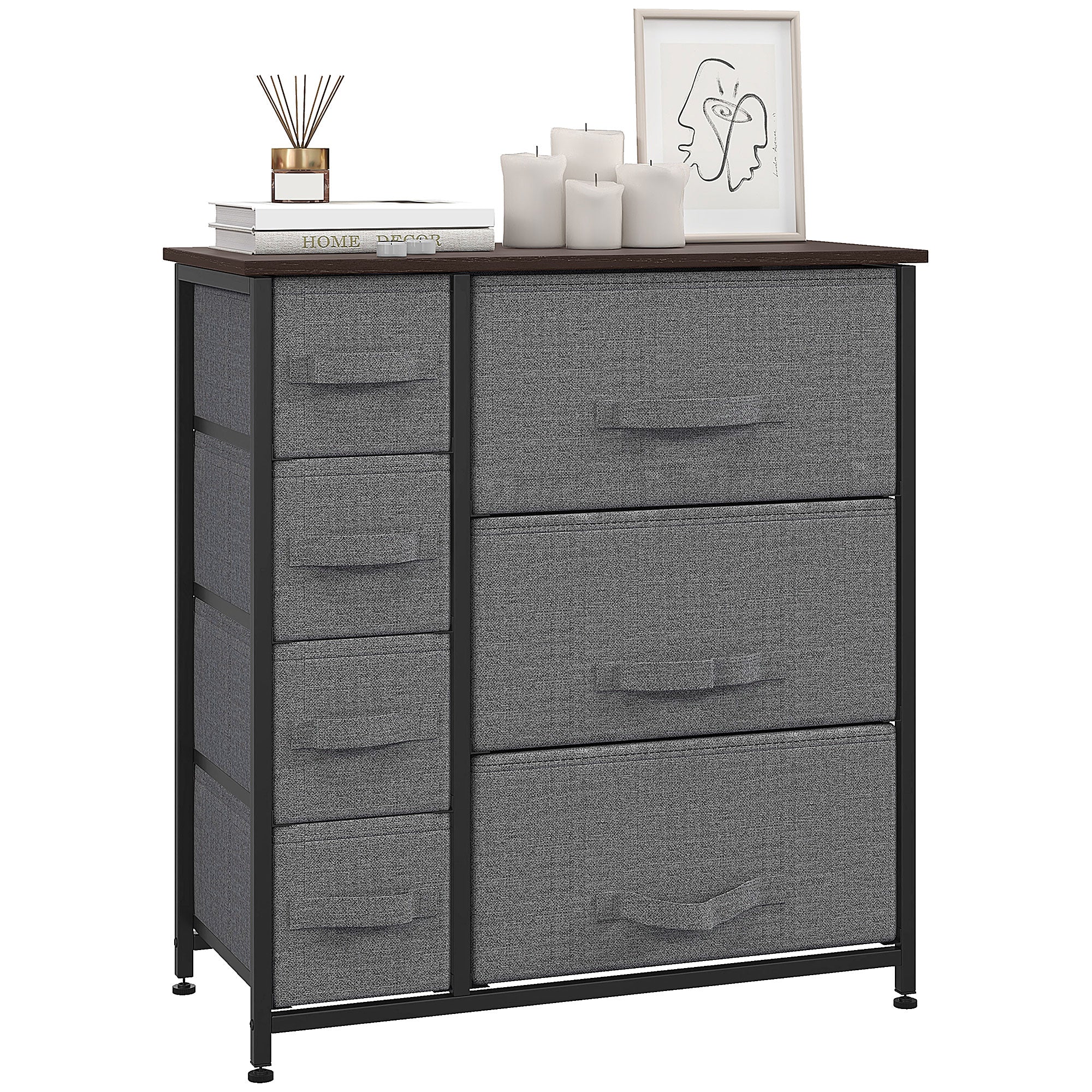Dresser for Bedroom with 7 Drawers, Chest of Drawers with Metal Frame, Fabric Dresser for Living Room, Entryway, Hallway, Dark Grey