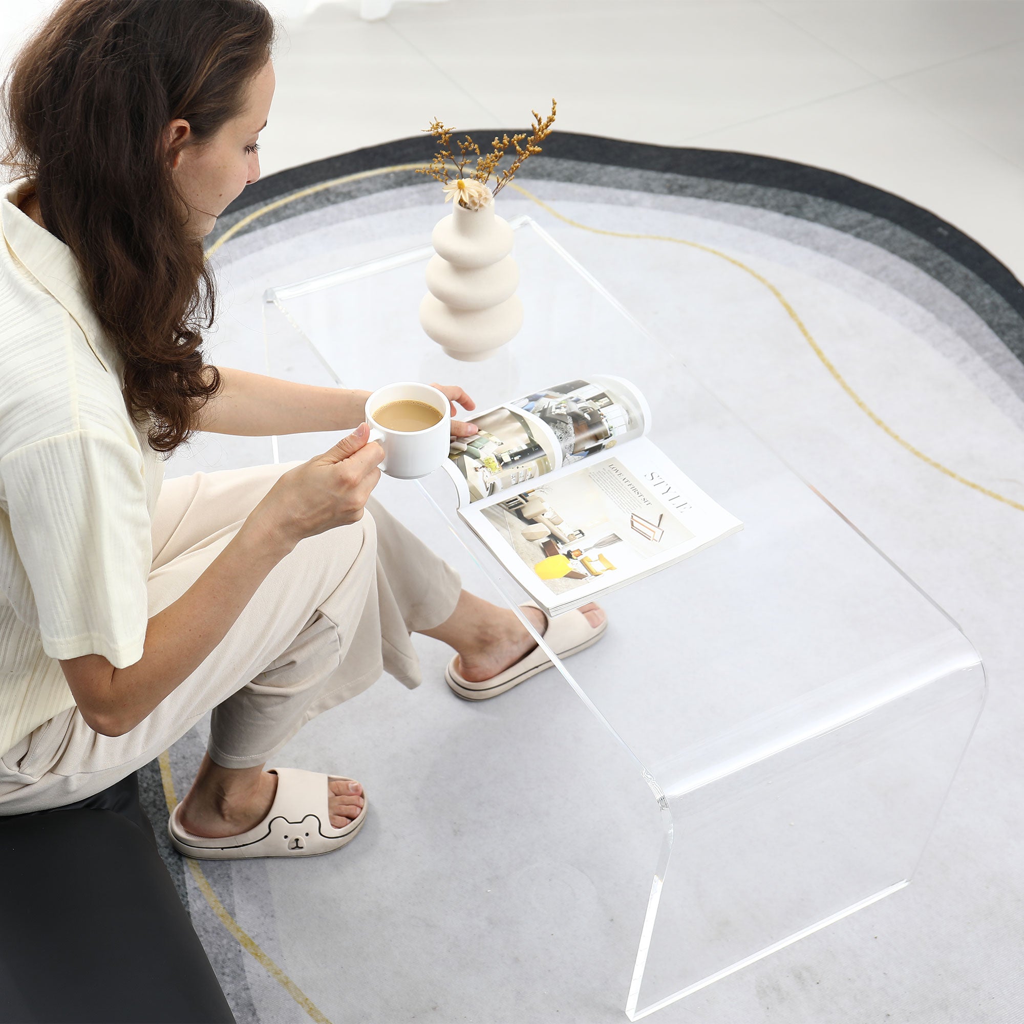 Acrylic Coffee Table 39.25" Long Rectangle Tea Table for Living Room Clear