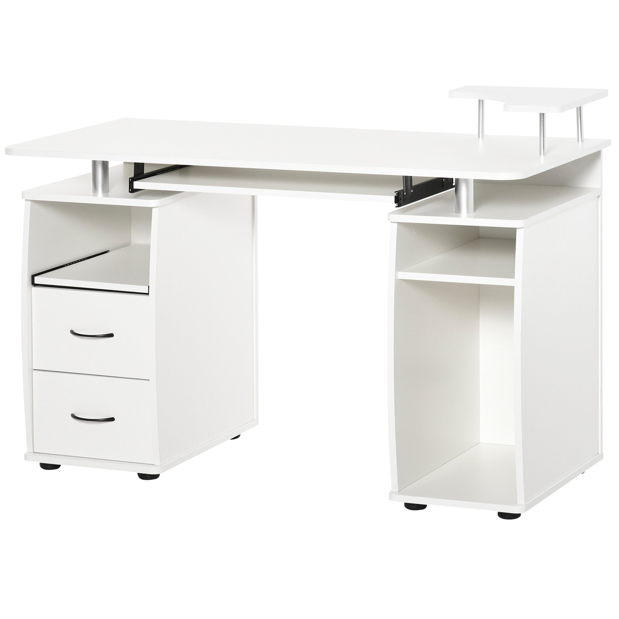 HOMCOM Computer Desk Office PC Table Workstation with Keyboard Tray, CPU Shelf, Drawers, Sliding Scanner Shelf, White