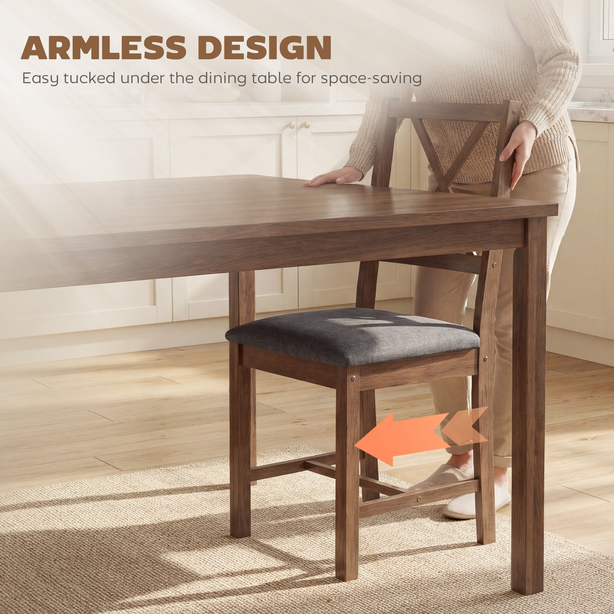 Farmhouse Wooden Dining Chairs Set of 4, Upholstered X-Back Kitchen Chairs with Rubberwood Legs and Padded Seat for Dining Room, Living Room, Gray