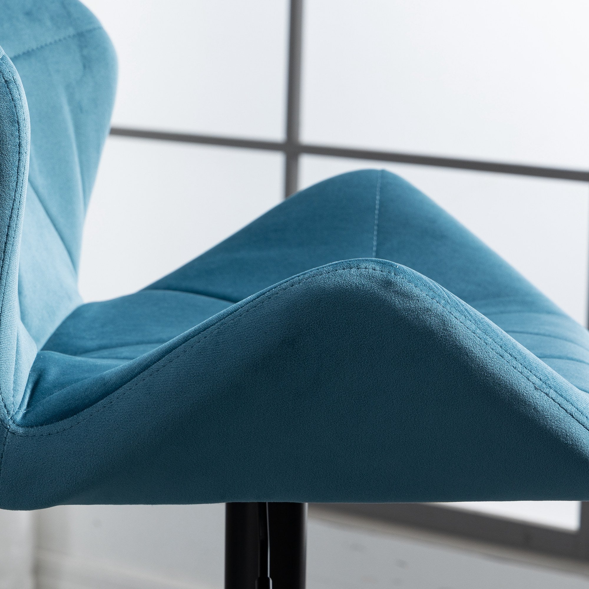 HOMCOM Bar Stools Set Of 2, Luxurious Velvet-Touch Barstools with Metal Frame Footrest Round Base Triangle Indenting Moulded Seat Adjustable Height Swivel Blue