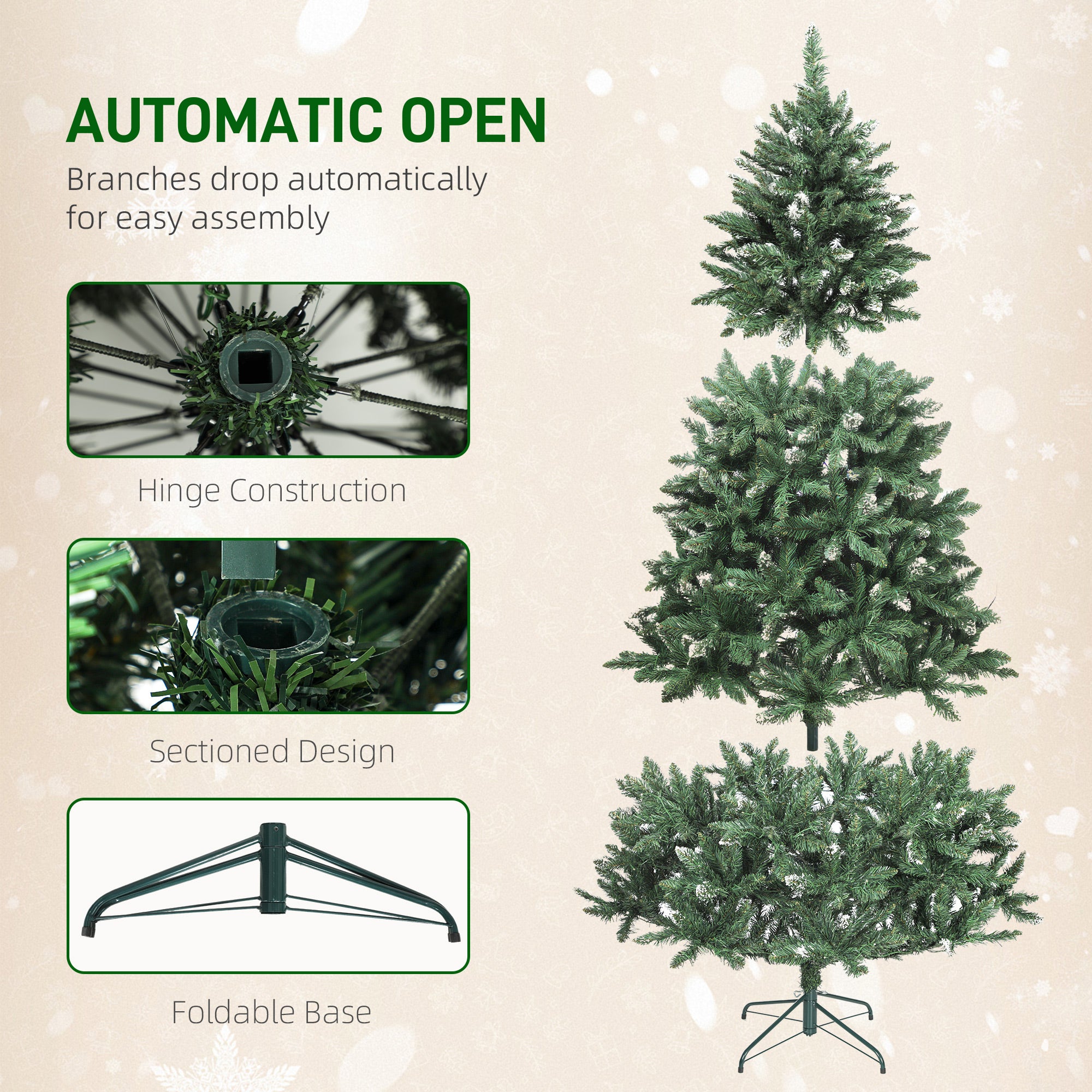 7 ft Prelit Frosted Christmas Tree, Full Spruce Holiday Decor with Dual Colour LED Light, Dense Branches, 9 Light Modes, Hinged Xmas Tree with Metal Stand, Easy Assembly