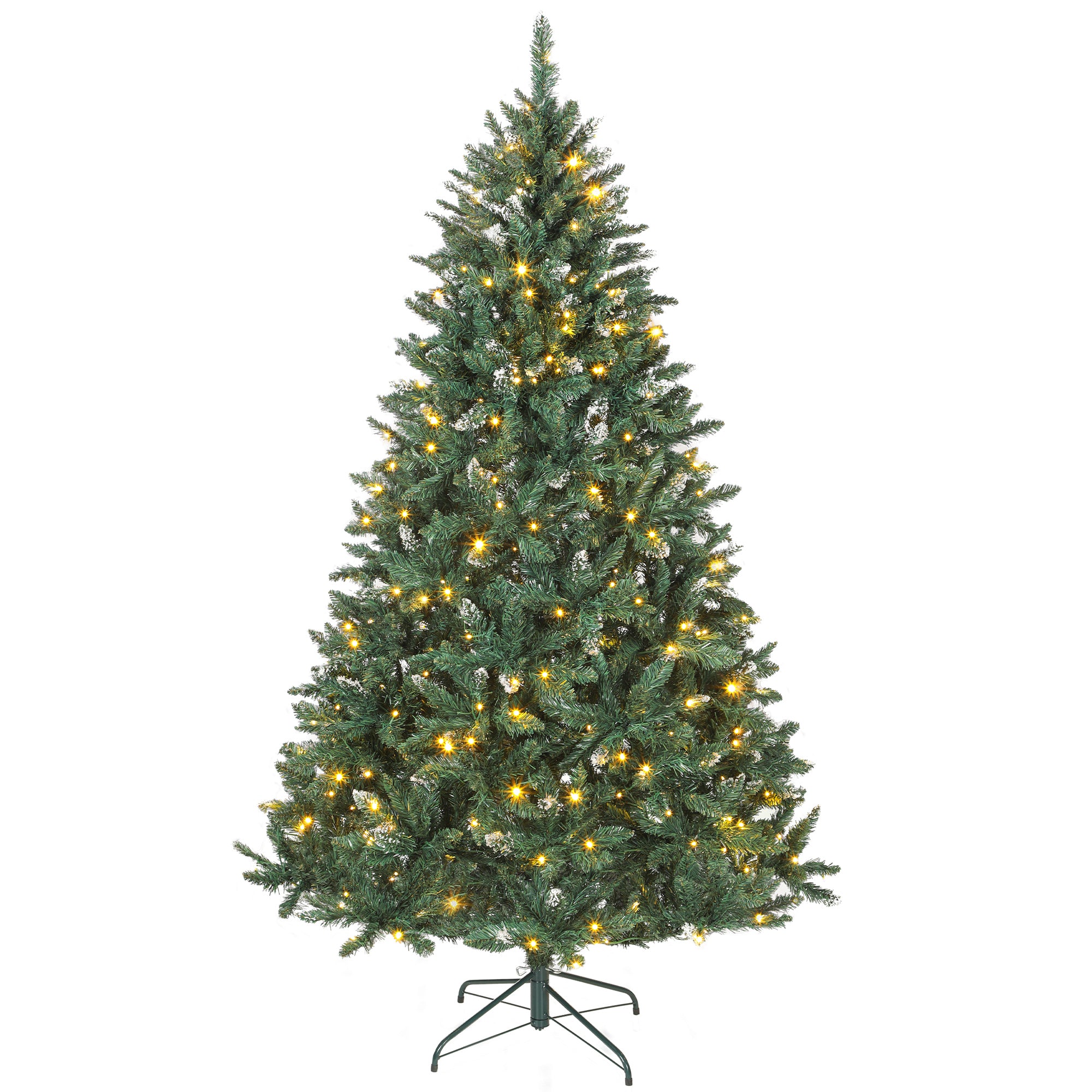 7 ft Prelit Frosted Christmas Tree, Full Spruce Holiday Decor with Dual Colour LED Light, Dense Branches, 9 Light Modes, Hinged Xmas Tree with Metal Stand, Easy Assembly