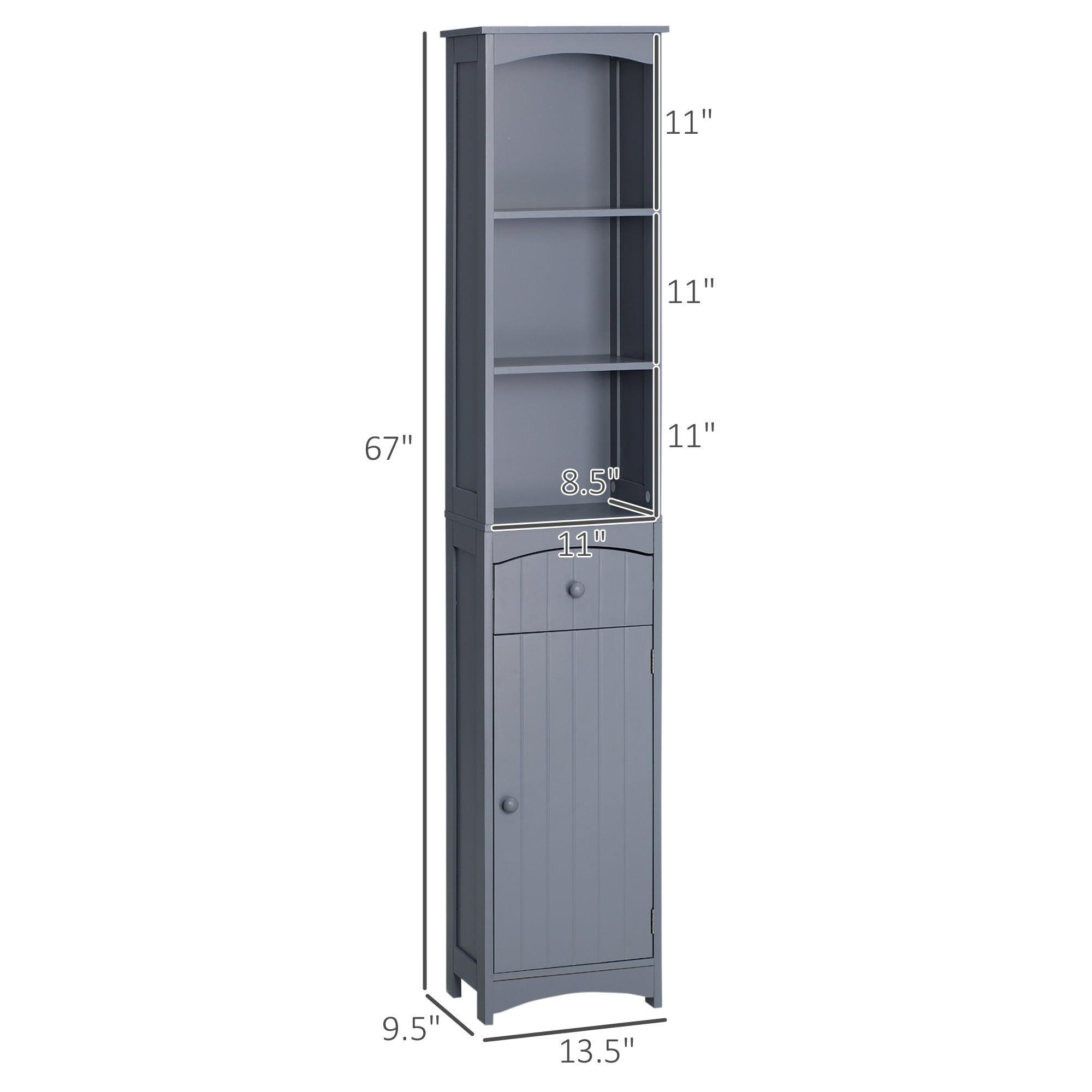 Bathroom Storage Cabinet, Tall Linen Tower with 3 Tier Shelves and Drawer, Grey