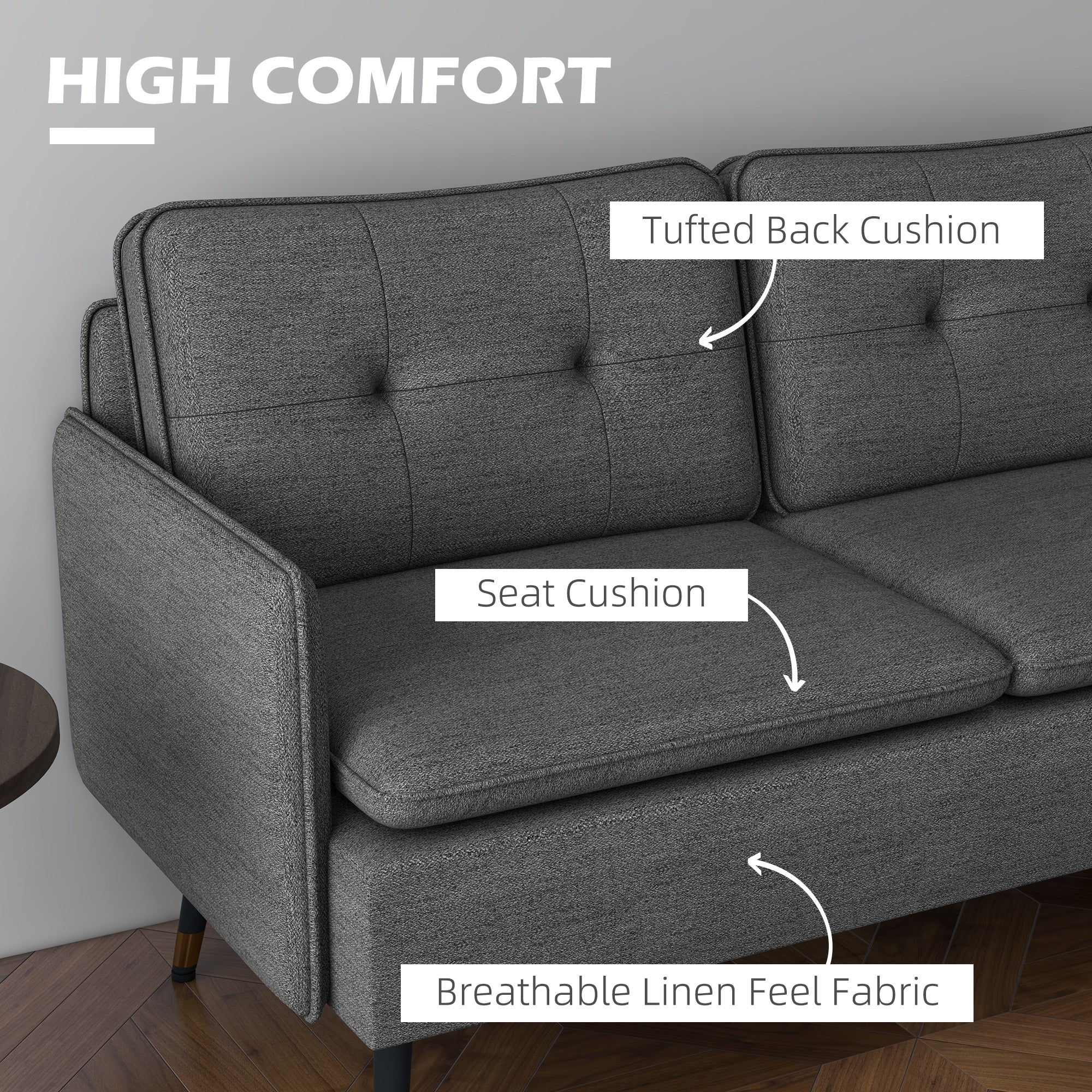 HOMCOM 55" Loveseat Sofa for Bedroom, Modern Love Seats Furniture with Button Tufting, Upholstered Small Couch for Small Space, Dark Grey