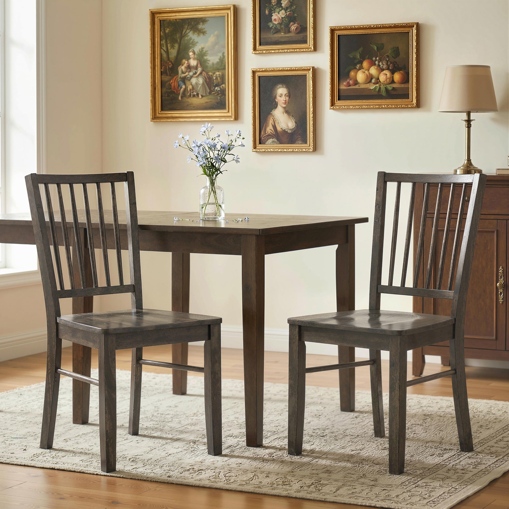 Farmhouse Dining Chairs Set of 2, Ergonomic Solid Wood Armless Kitchen Chairs with Rubberwood Legs for Dining Room, Kitchen, Charcoal Gray