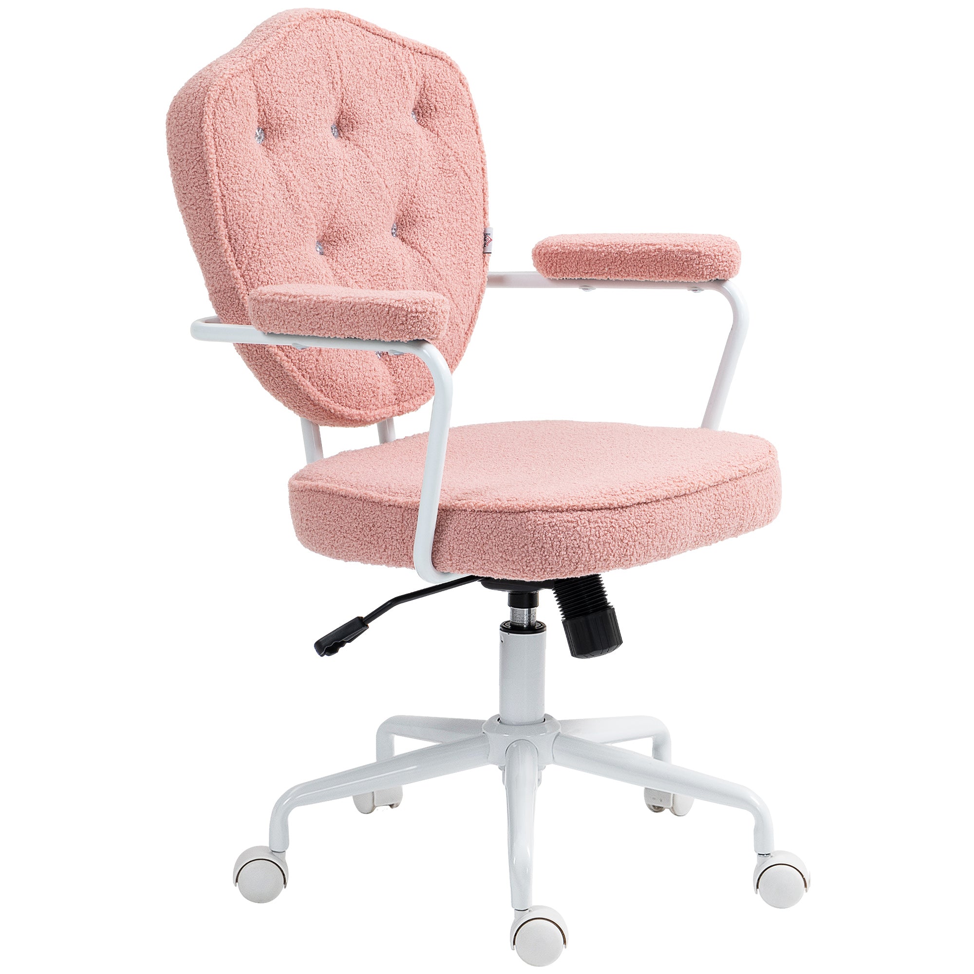 Cute Office Chair Desk Chair with Button Tufted Teddy Bear Fleece Swivel Vanity Chair Pink