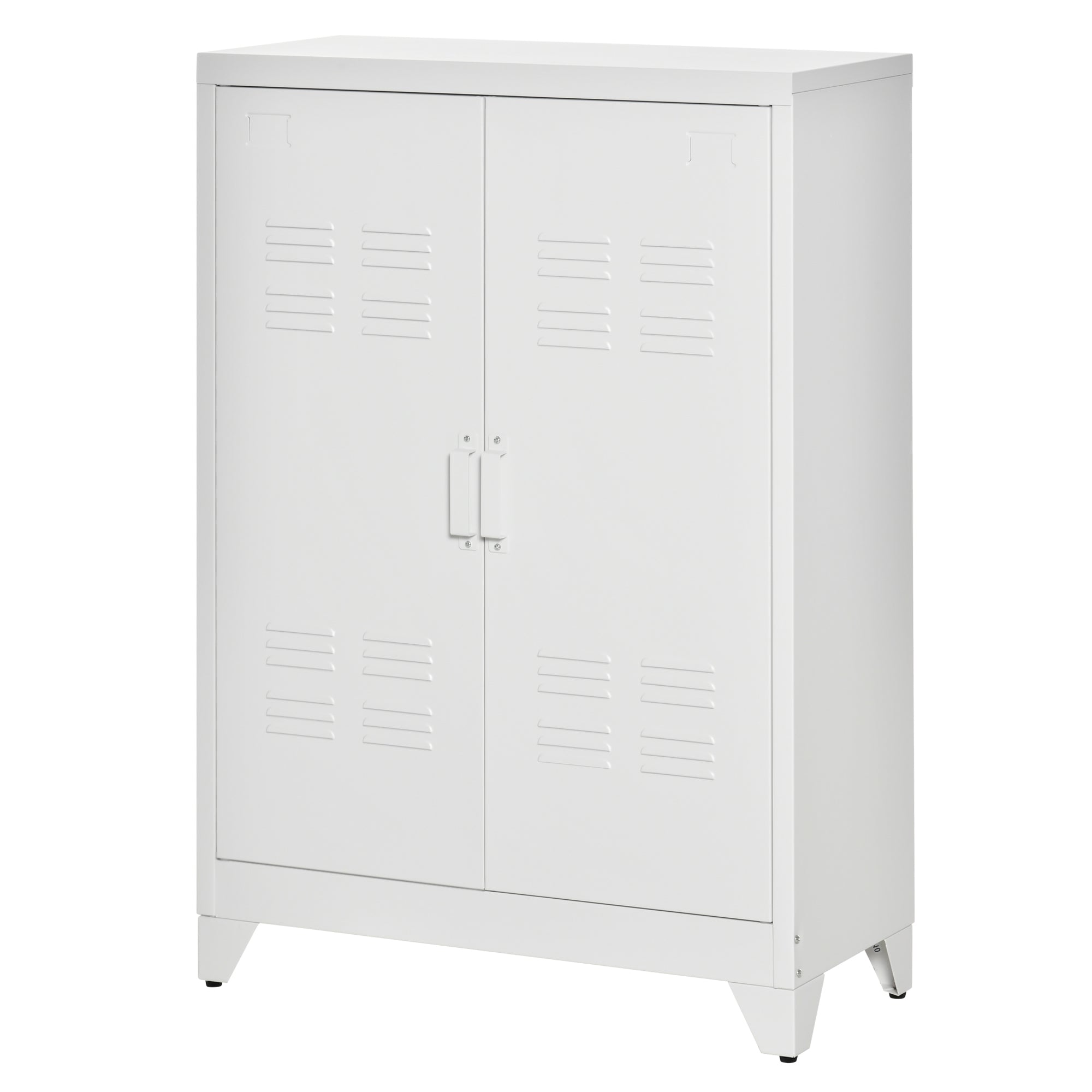 Industrial Steel Garage Storage Cabinet w/ Double Doors & Adjustable Shelves, White