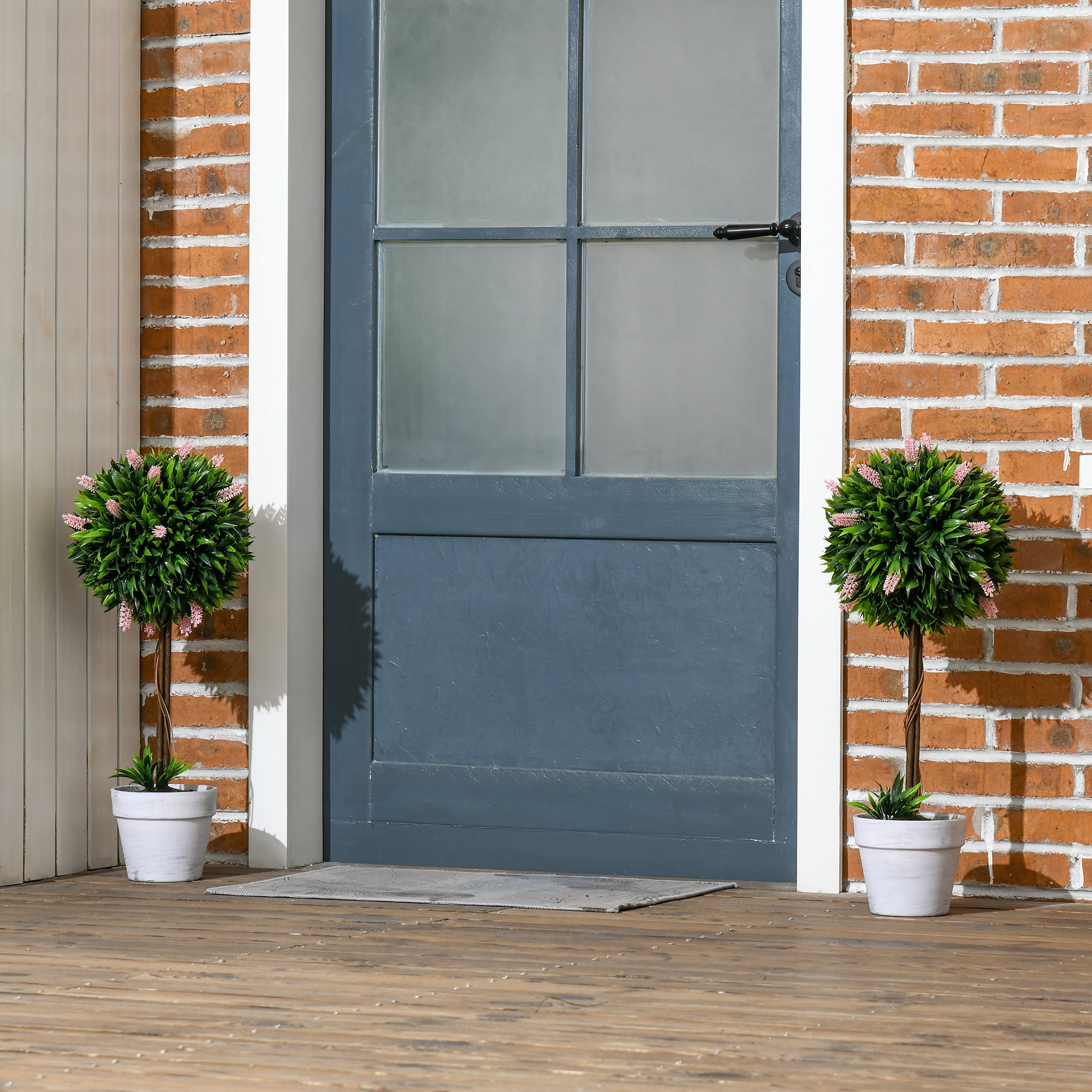 HOMCOM Set of 2 Decorative Artificial Plants Ball Trees with Lavender Flowers in Pot Fake Plants for Home Indoor Outdoor Decor, 60cm, Pink