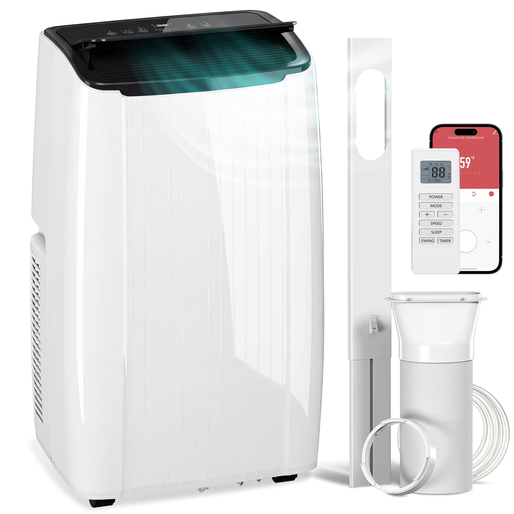 14000 BTU Portable Air Conditioner, 5-in-1 AC Unit with Cool, Heat, Dehumidifier, Fan, Sleep, WiFi Voice Control, 24H Timer, Child Lock, for Room up to 700 Sq. ft, White