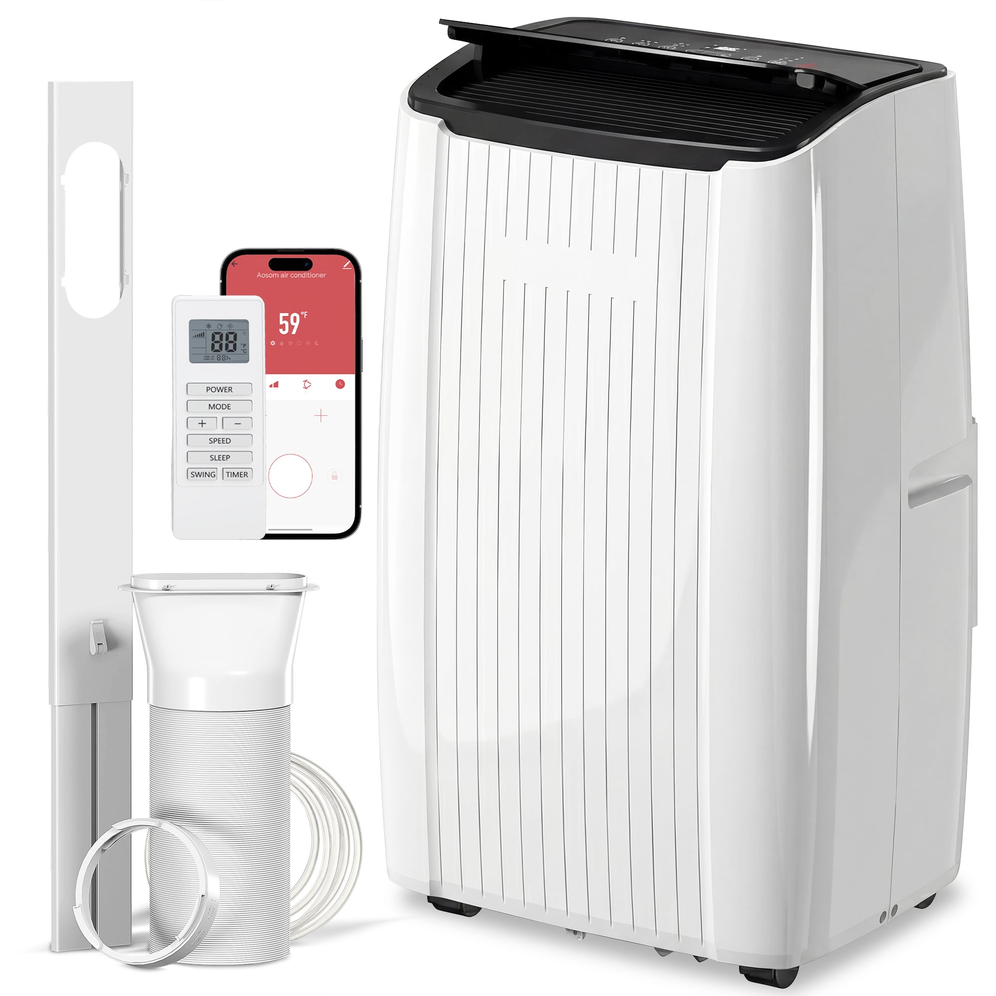 14000 BTU Portable Air Conditioner, 5-in-1 AC Unit with Cool, Heat, Dehumidifier, Fan, Sleep, WiFi Voice Control, 24H Timer, Child Lock, for Room up to 700 Sq. ft, White