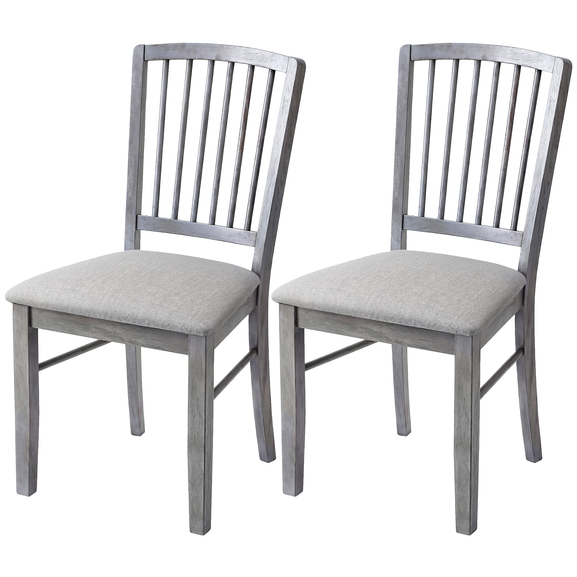 Farmhouse Dining Chairs Set of 2, Upholstered Linen Fabric Kitchen Chairs with Solid Rubberwood Legs for Kitchen, Dining Room, Rustic Gray