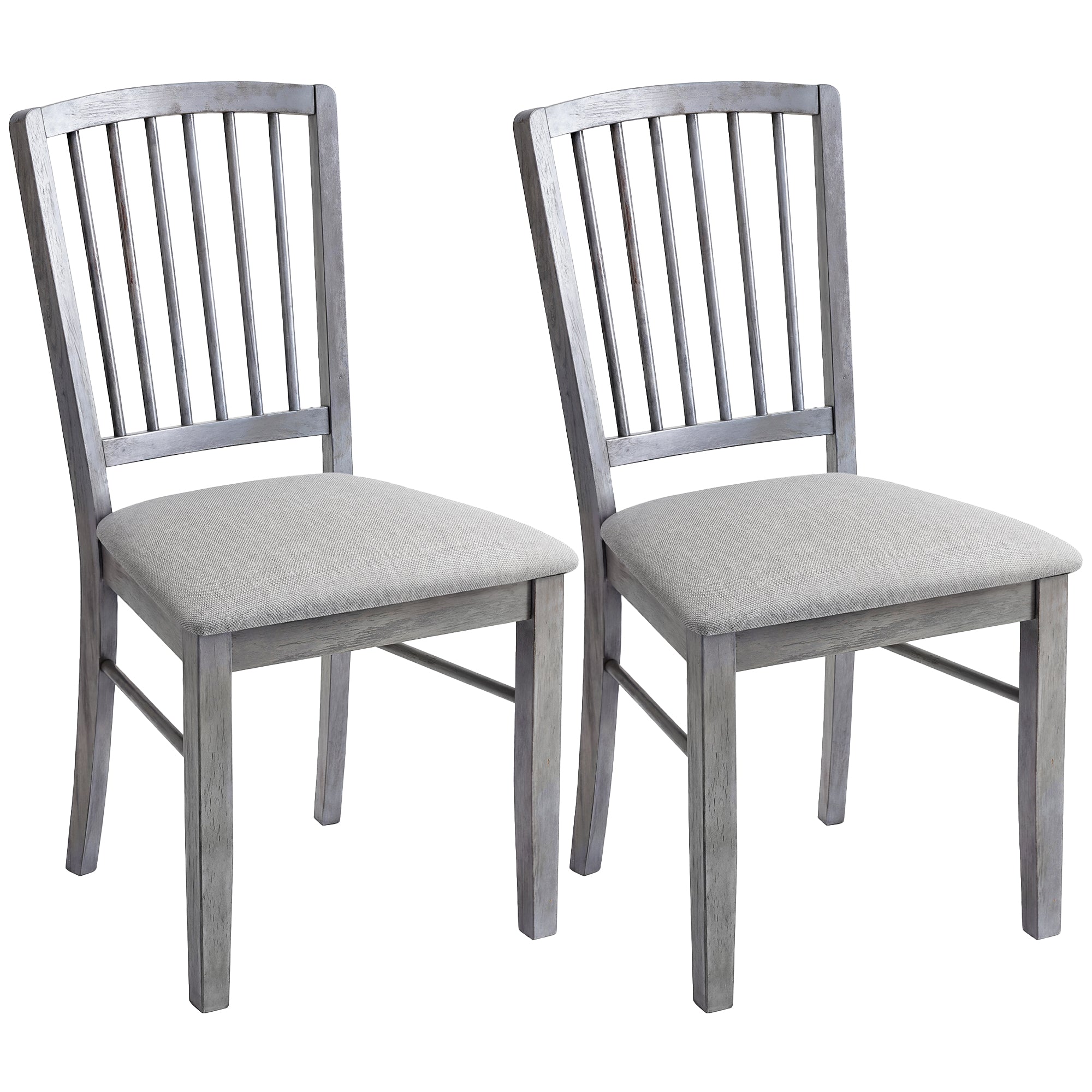 Farmhouse Dining Chairs Set of 2, Upholstered Linen Fabric Kitchen Chairs with Solid Rubberwood Legs for Kitchen, Dining Room, Rustic Gray