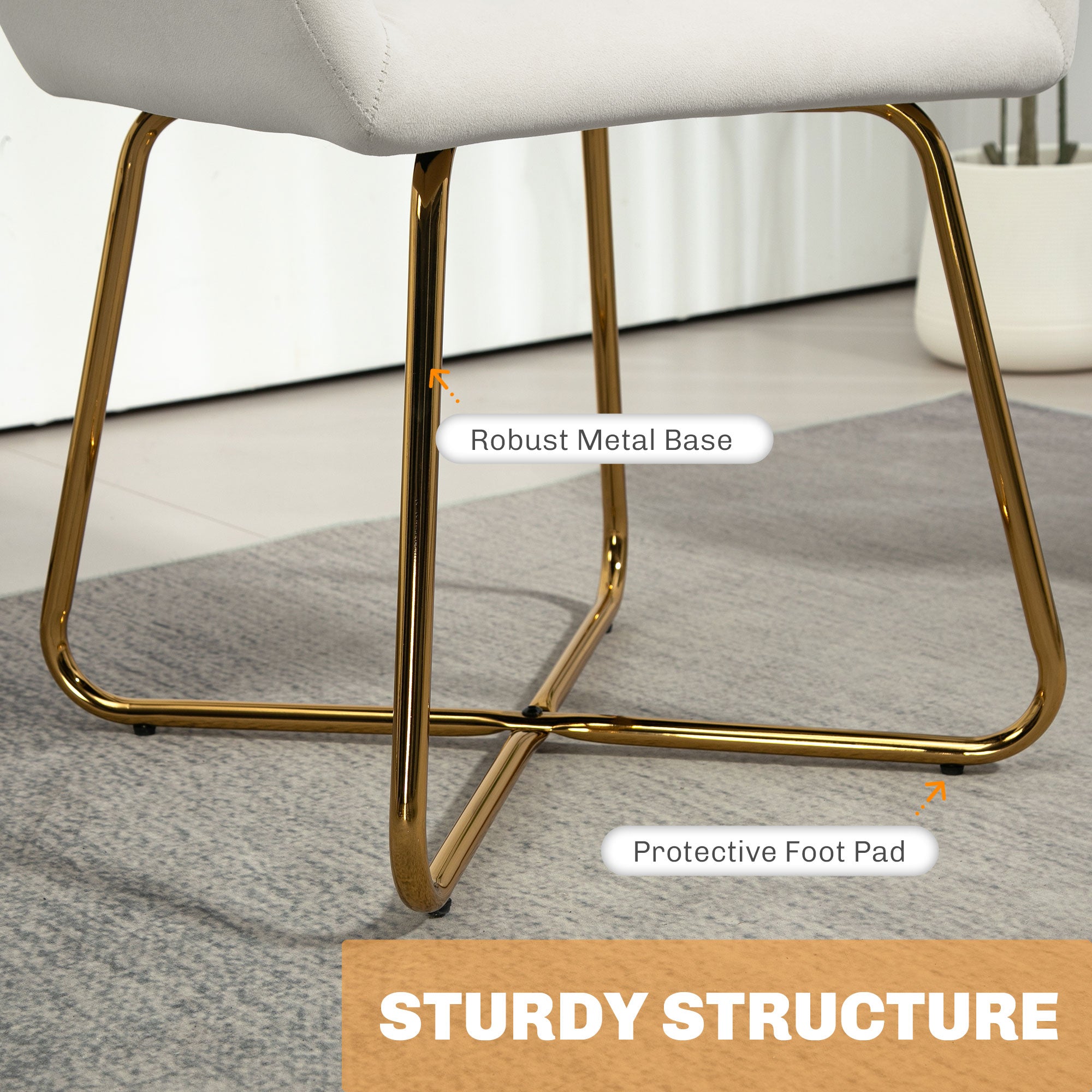 HOMCOM Modern Accent Chair, Velvet-Touch Fabric Upholstered Armchair with Metal Base for Living Room, Bedroom and Dinning Room, Cream White