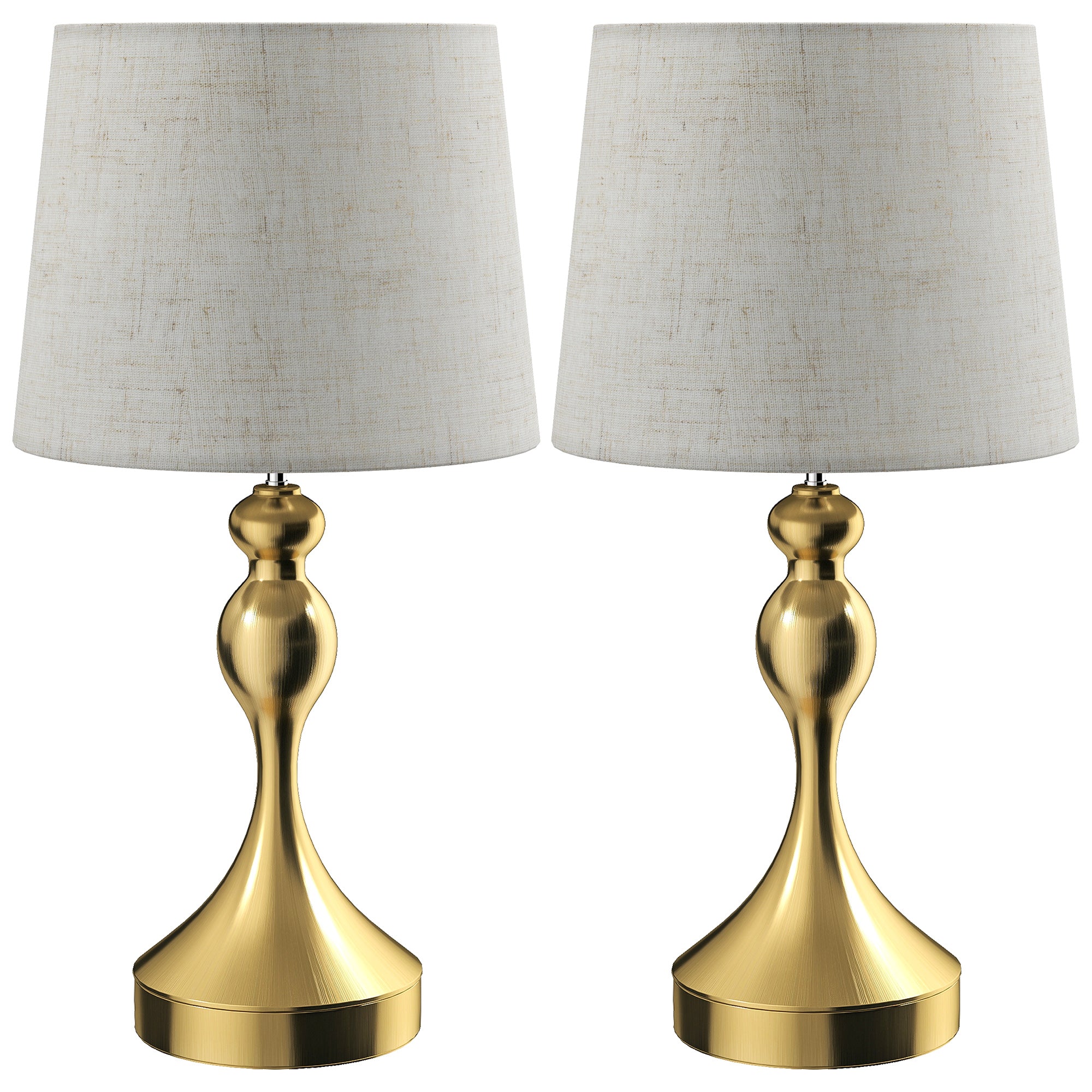 Dimmable Bedside Lamps Set of 2, Modern Table Lamps with 3 Colour Temperatures, USB A+C Charging Ports and Linen Shade for Living Room Bedroom Office, Gold Tone