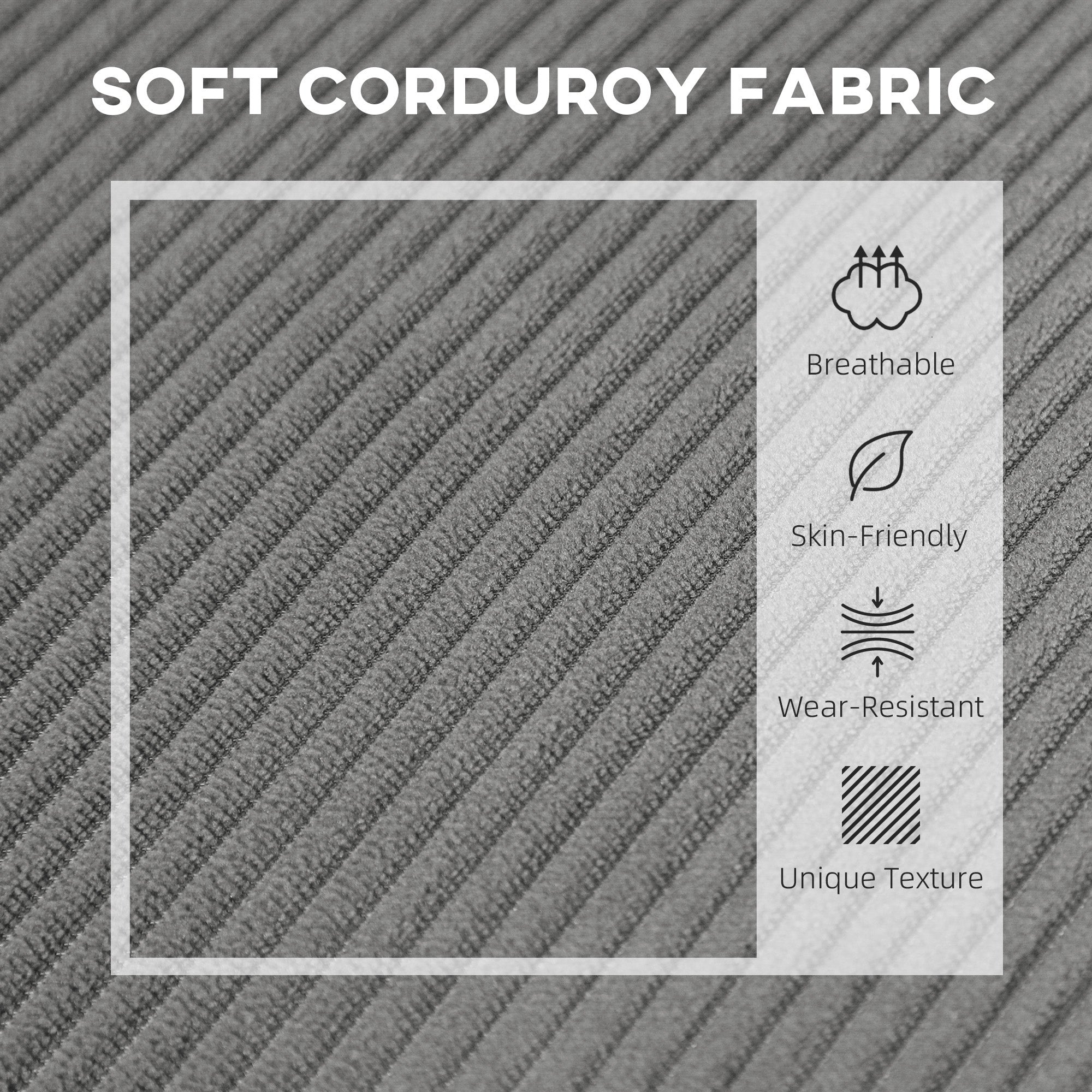 HOMCOM 46.5" Loveseat with USB Ports, Modern Love Seat with Rubber Wood Legs, Corduroy 2 Seater Sofa Couch for Living Room, Bedroom, Home Office, Small Space, Grey