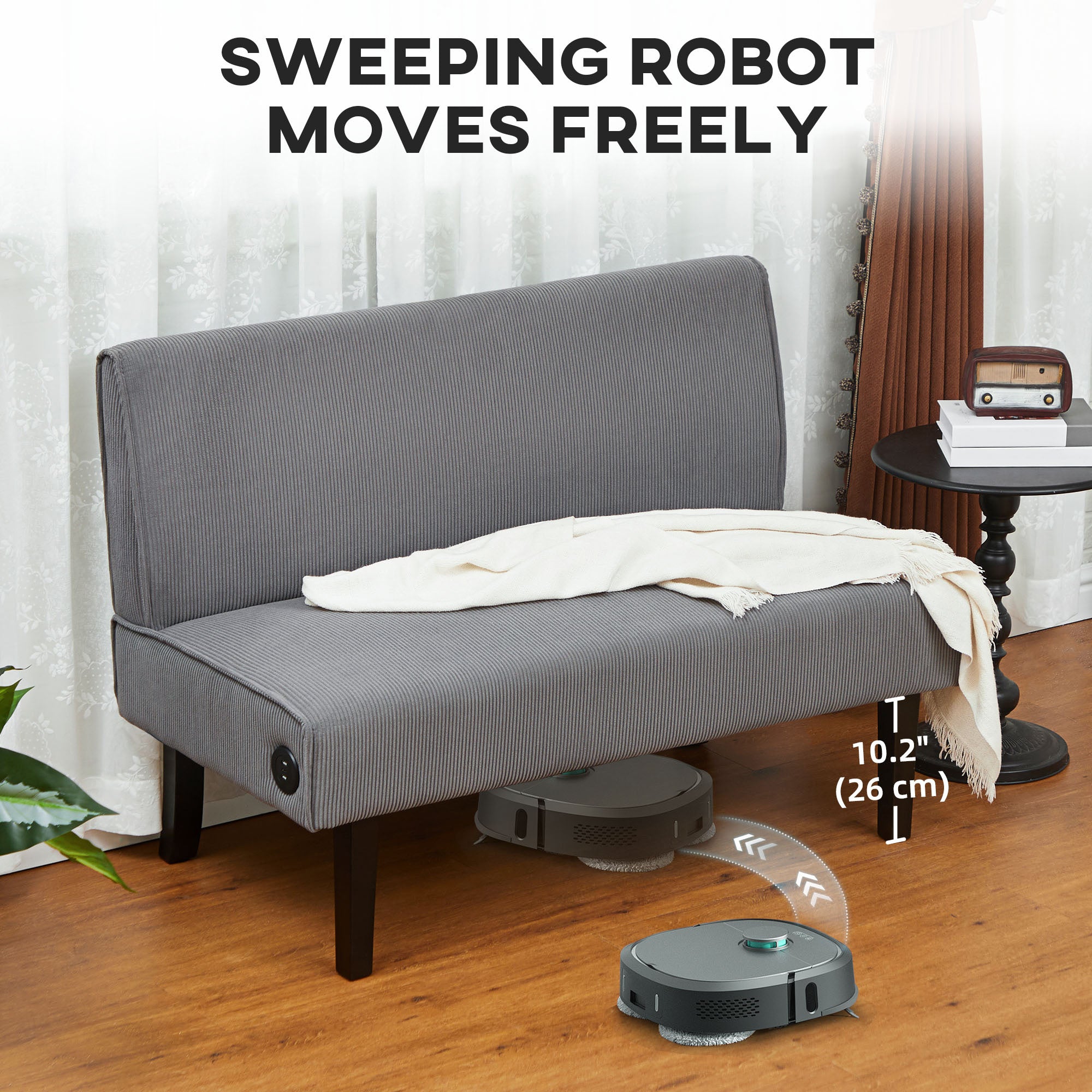 HOMCOM 46.5" Loveseat with USB Ports, Modern Love Seat with Rubber Wood Legs, Corduroy 2 Seater Sofa Couch for Living Room, Bedroom, Home Office, Small Space, Grey