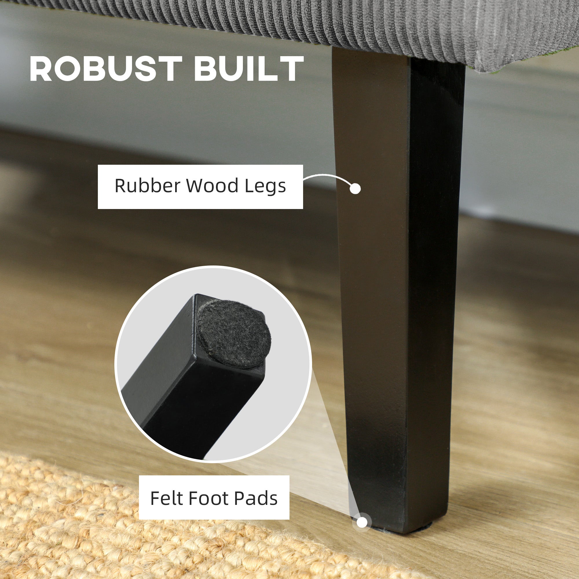 HOMCOM 46.5" Loveseat with USB Ports, Modern Love Seat with Rubber Wood Legs, Corduroy 2 Seater Sofa Couch for Living Room, Bedroom, Home Office, Small Space, Grey