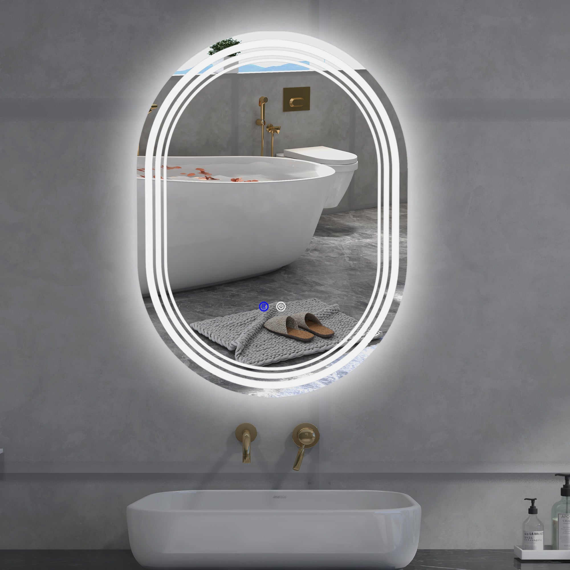 kleankin Bathroom Mirror with LED Lights, 70 x 50cm Dimmable Makeup Mirror with 3 Colour Light, Anti-fog, Memory Function, Touch Switch, Vertical or Horizontal Mounted
