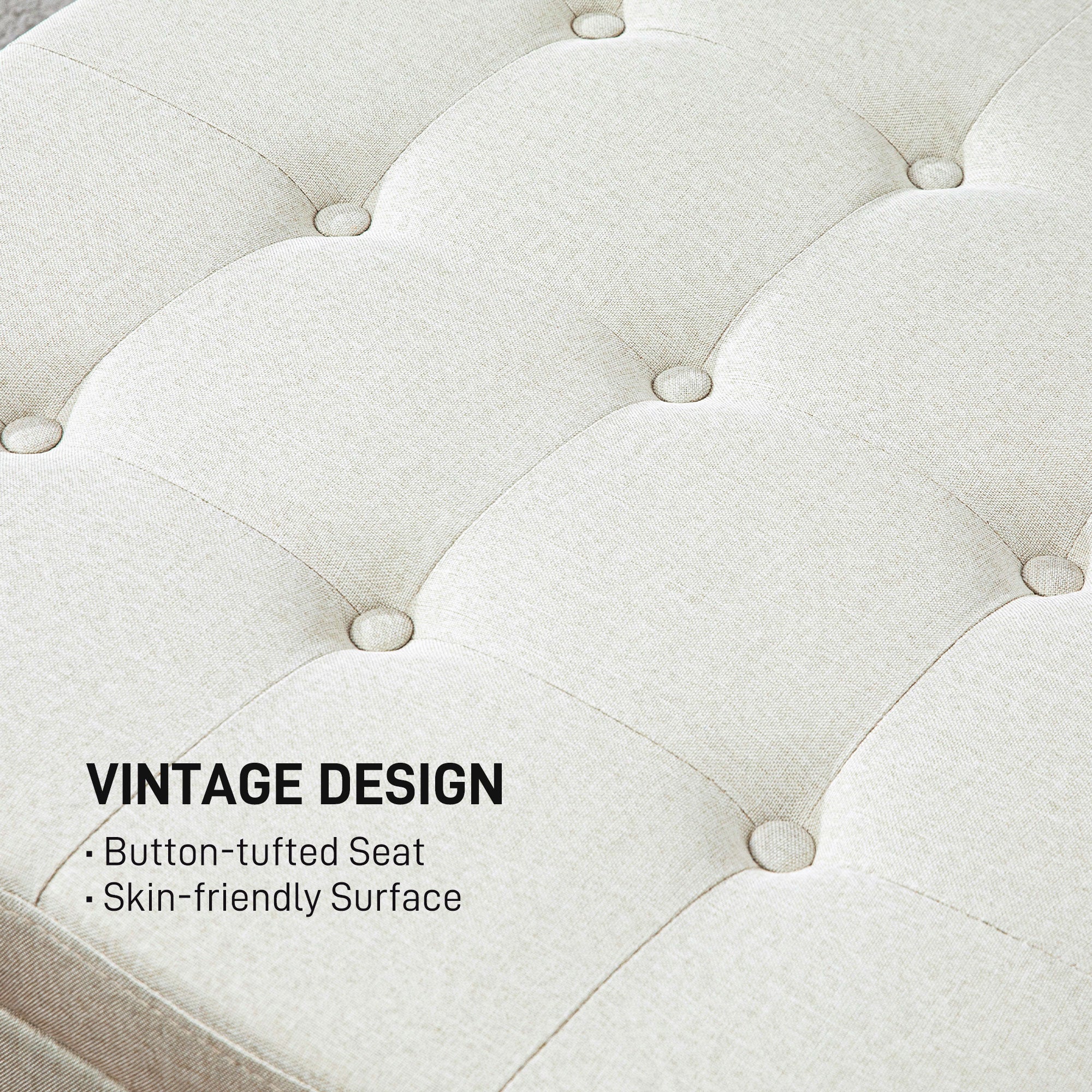 Round Storage Ottoman Bench, Button Tufted Ottoman with Flip Top for Entryway, Beige