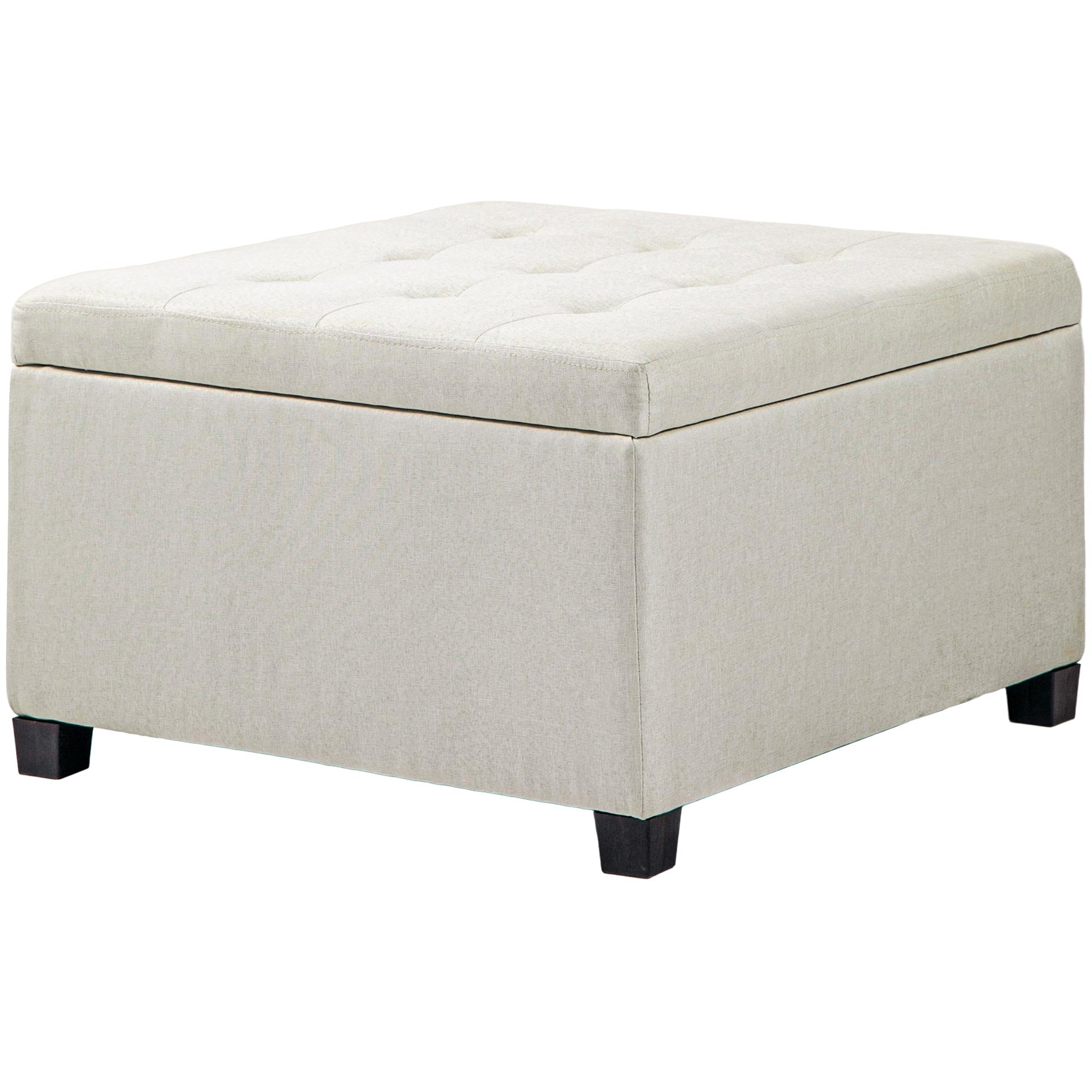 Round Storage Ottoman Bench, Button Tufted Ottoman with Flip Top for Entryway, Beige