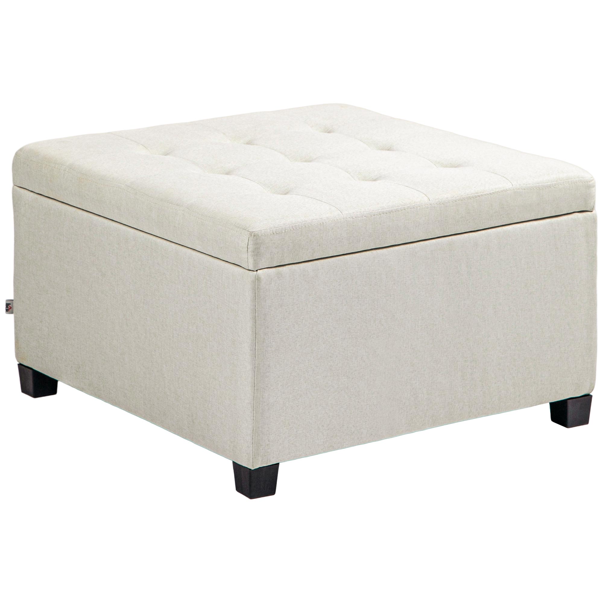 Round Storage Ottoman Bench, Button Tufted Ottoman with Flip Top for Entryway, Beige