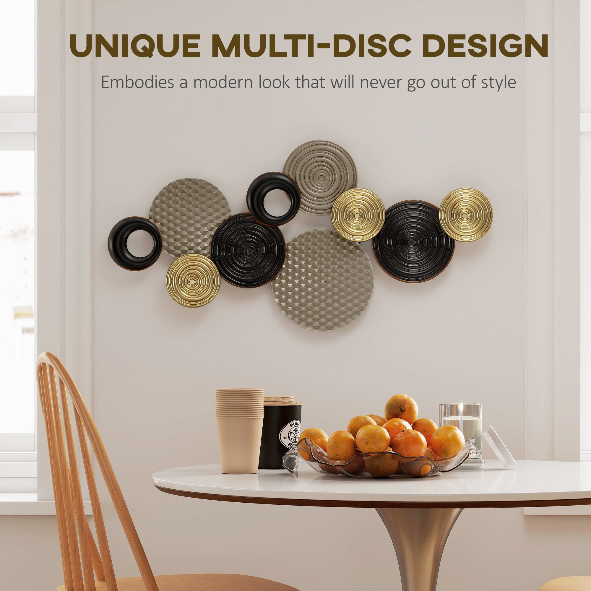 Metal Wall Art, Modern Hanging Wall Art Decor with Unique Multi-Disc Design, Horizontal or Vertical Metal Hanging Decoration for Living Room Bedroom Dining Room