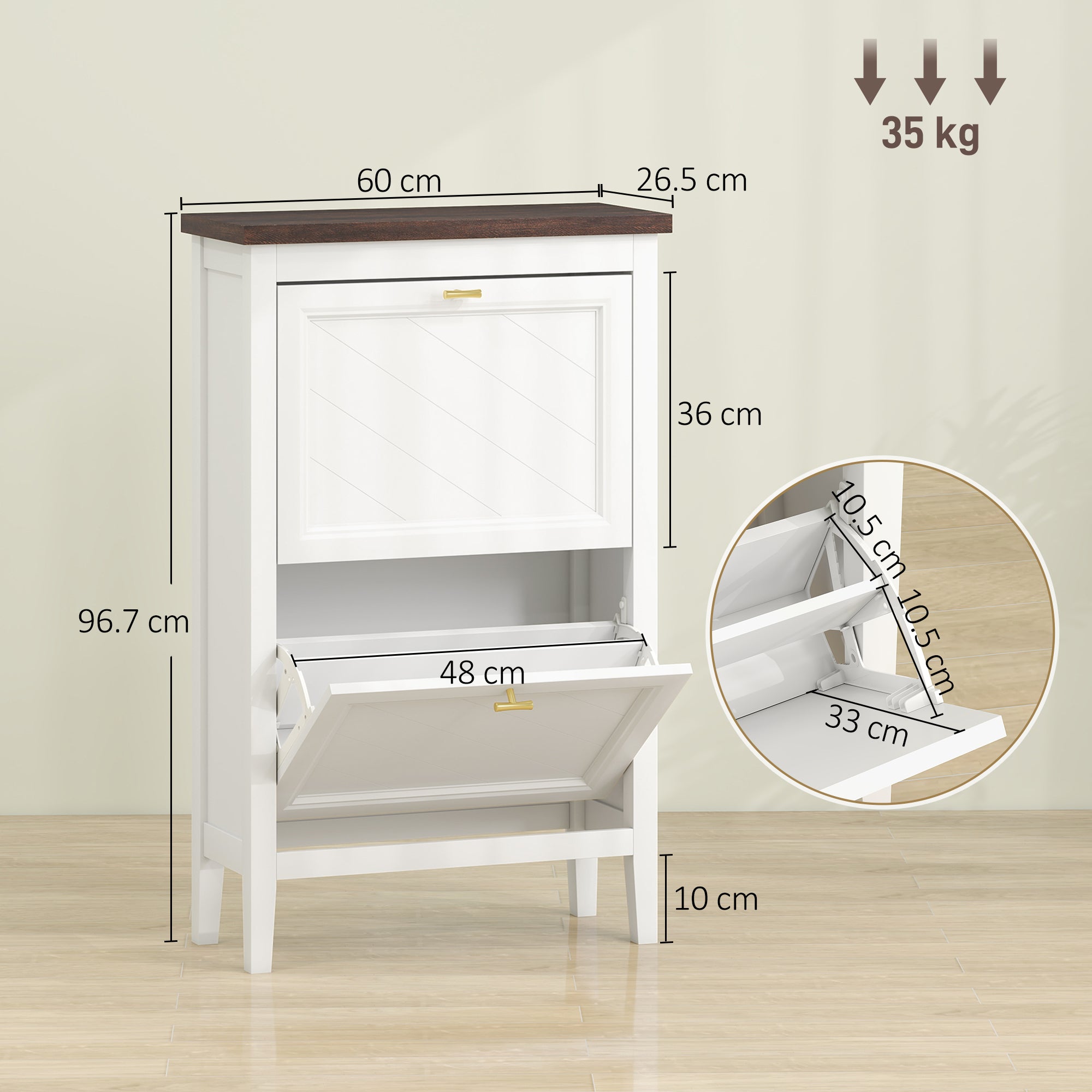 Shoe Cabinet with 2 Flip Drawers, Farmhouse Narrow Shoe Storage Cabinet with Adjustable Shelves, Freestanding for Entryway, Hallway, Living Room, Holds 8-12 Pairs, White