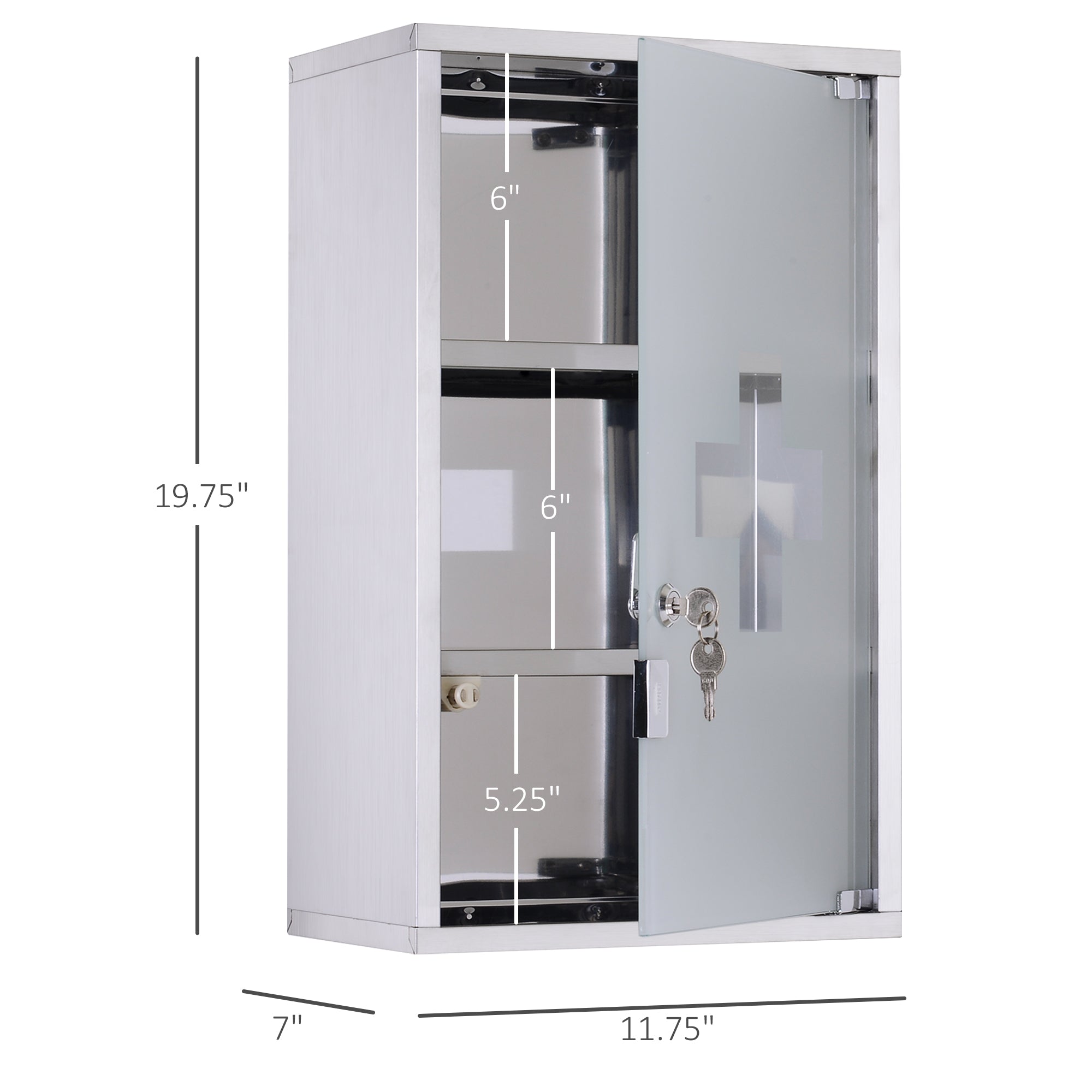 12" x 20" Stainless Steel Lockable Medicine Cabinet with 2 Keys and Shelves for Bathroom