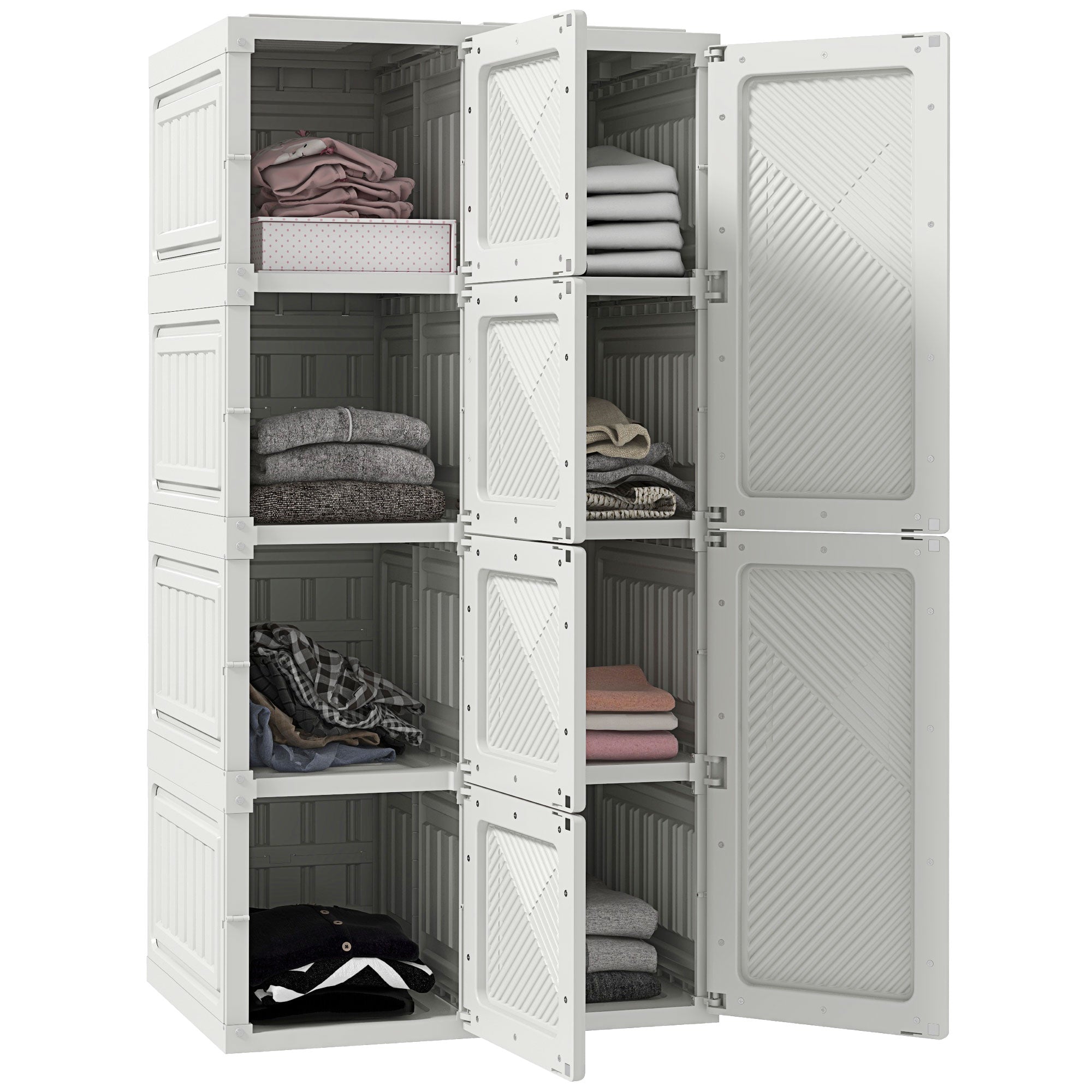 HOMCOM Portable Wardrobe Closet Cabinet Foldable Plastic Clothes Storage Organzier for Bedroom with 8 Cube Compartments Magnet Doors Easy Assembly White
