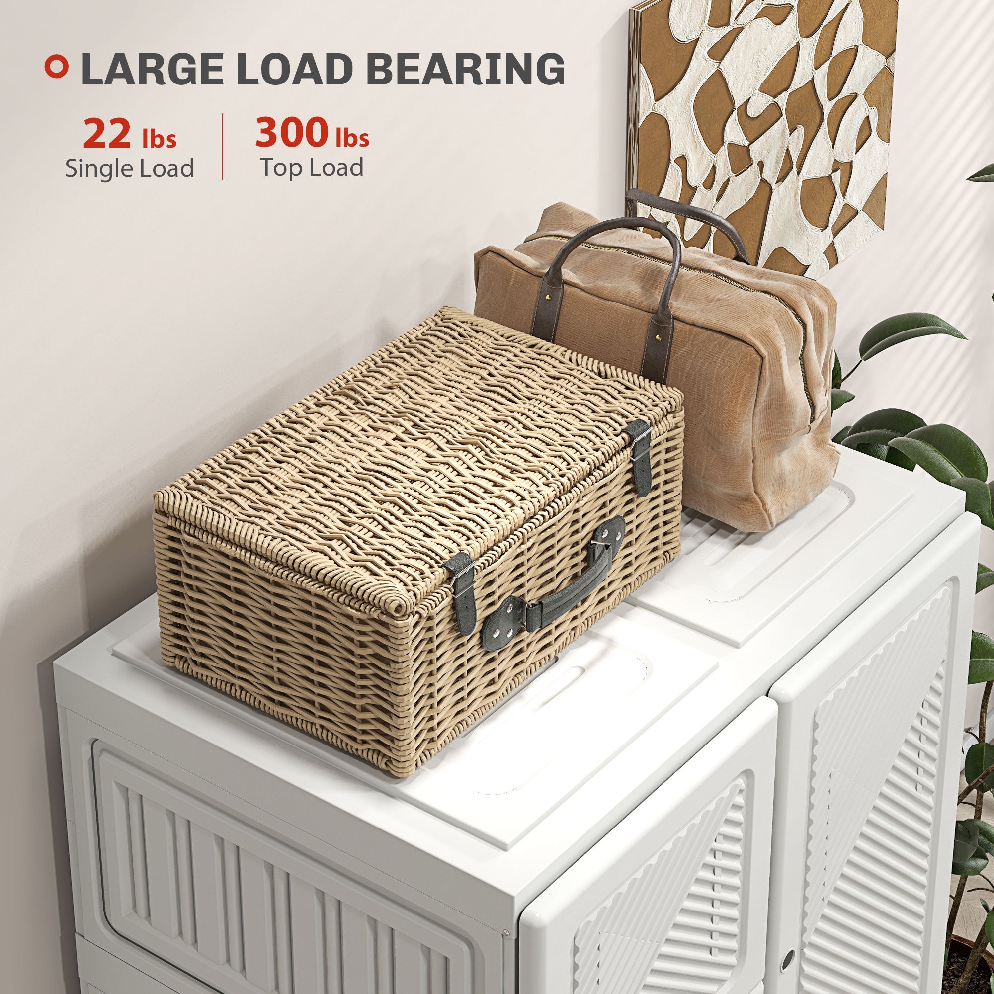 HOMCOM Portable Wardrobe Closet Cabinet Foldable Plastic Clothes Storage Organzier for Bedroom with 8 Cube Compartments Magnet Doors Easy Assembly White