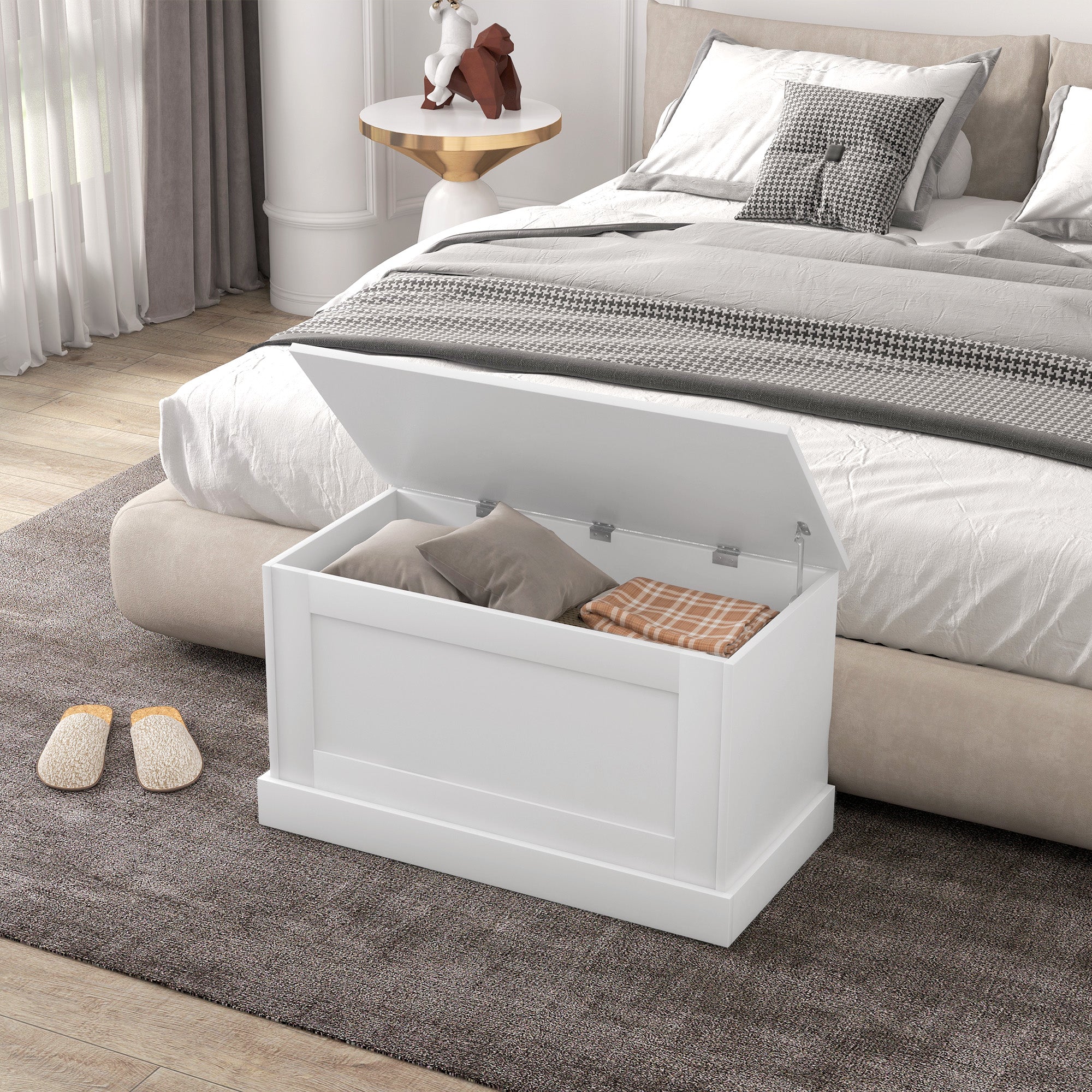 HOMCOM Storage Chest, Storage Trunk with Safety Hinge, Wooden Box for Living Room, Entryway, 31.5" x 15.7" x 17.7", White Wood Grain