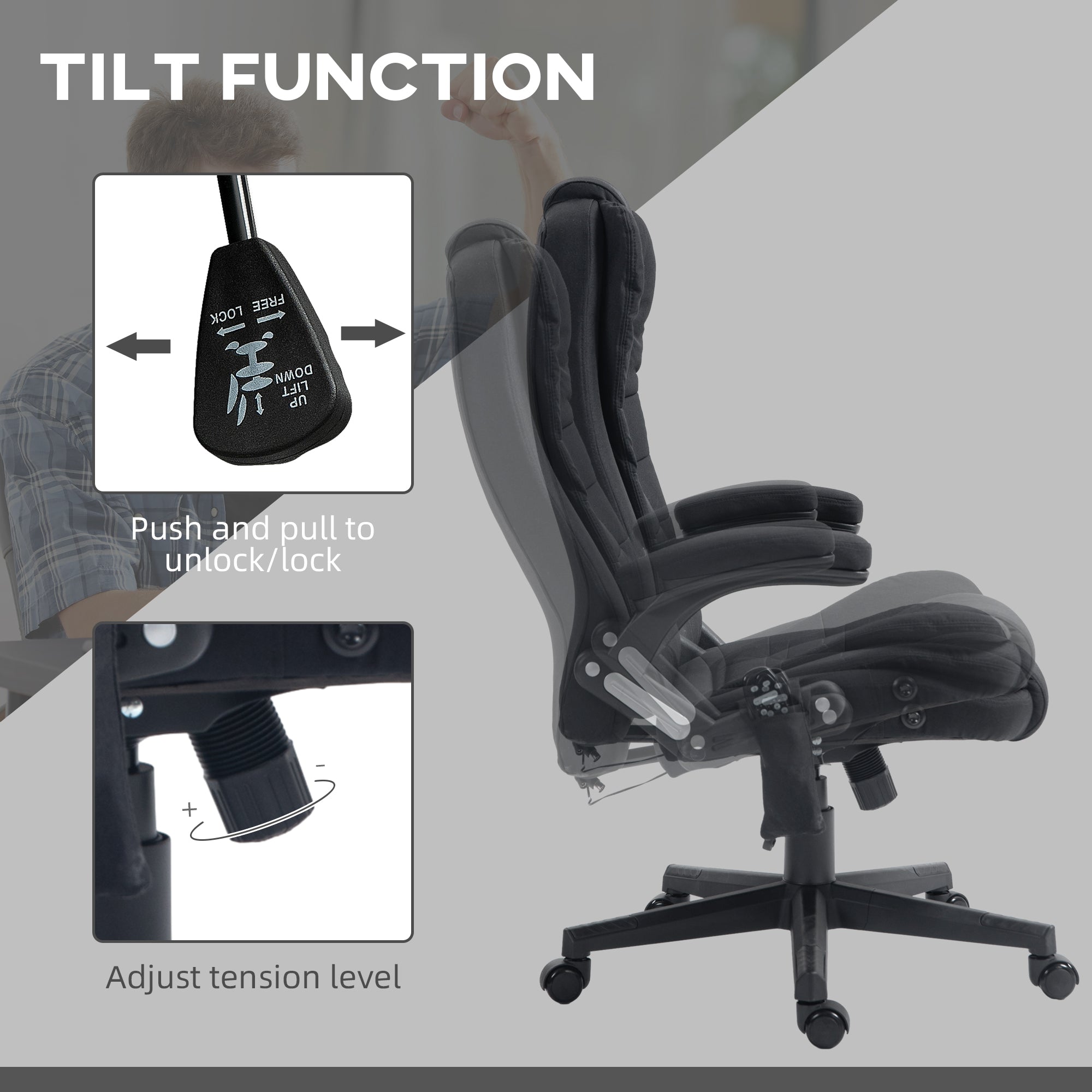 6 Points Heated Massage Office Chair, Linen High Back Executive Office Chair, Black
