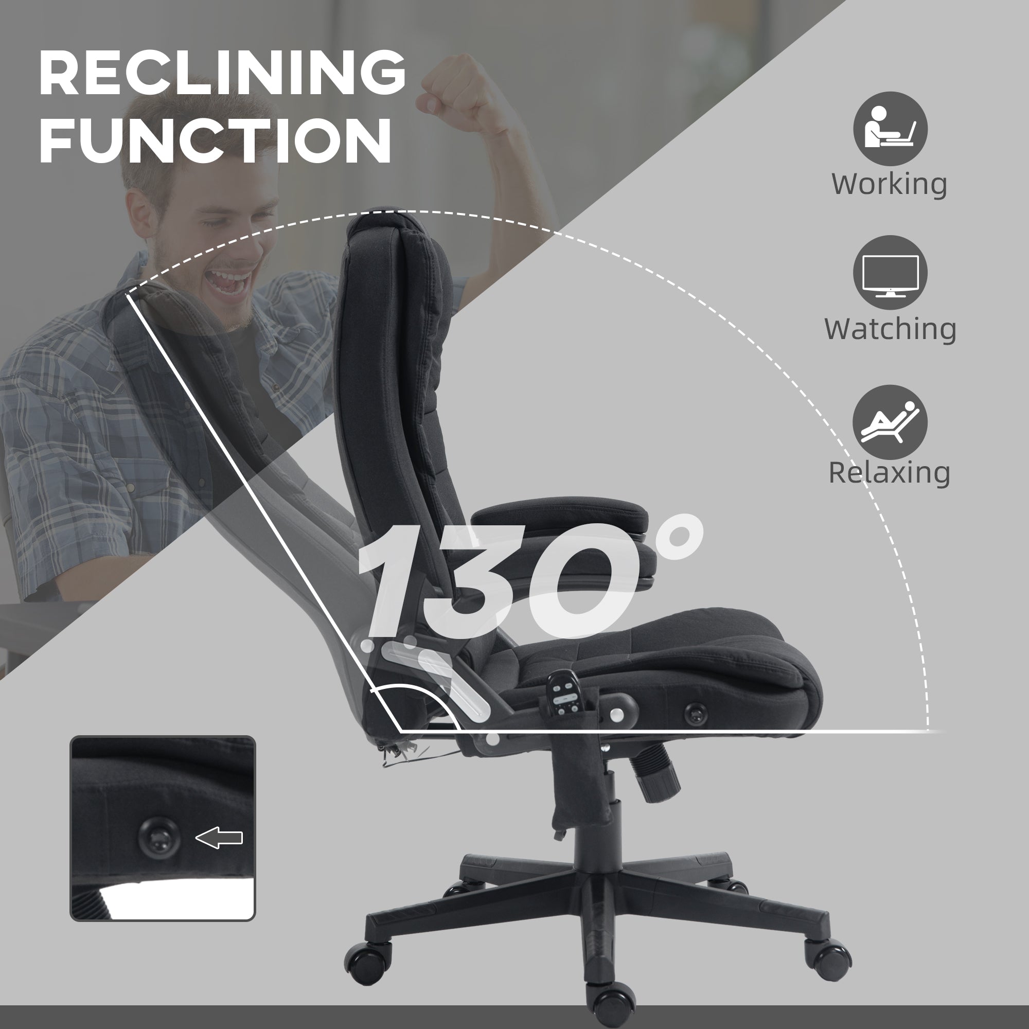 6 Points Heated Massage Office Chair, Linen High Back Executive Office Chair, Black