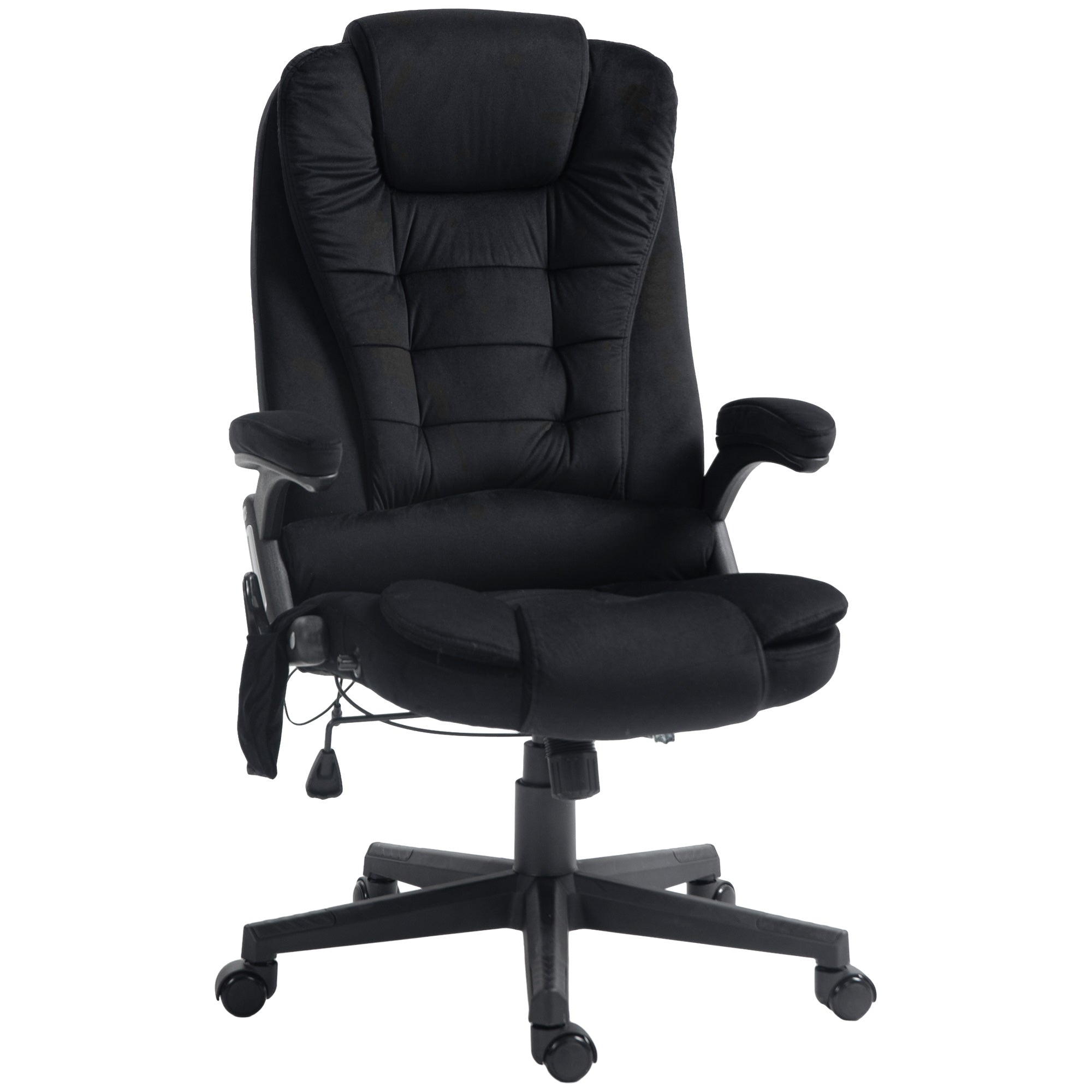 6 Points Heated Massage Office Chair, Linen High Back Executive Office Chair, Black
