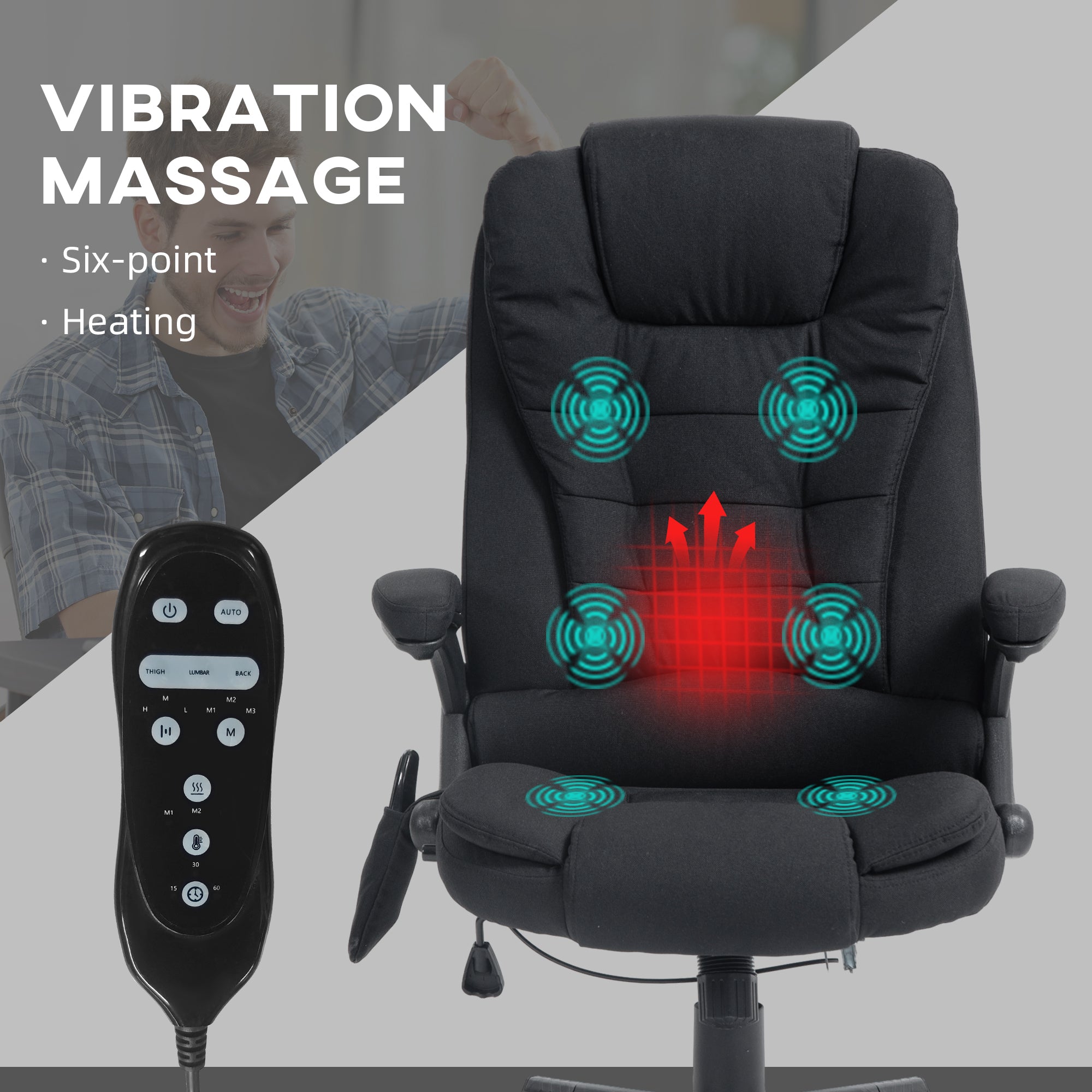 6 Points Heated Massage Office Chair, Linen High Back Executive Office Chair, Black