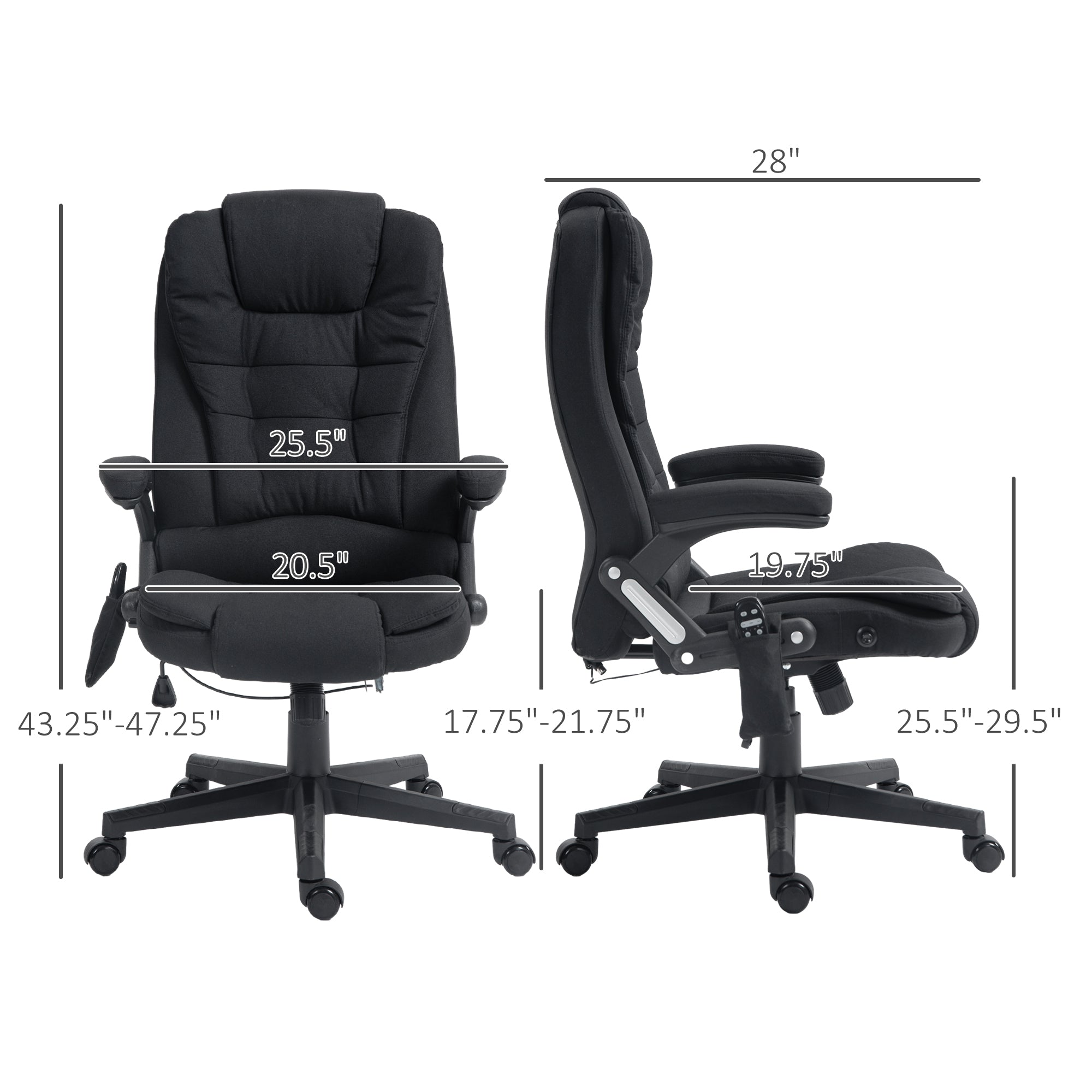 6 Points Heated Massage Office Chair, Linen High Back Executive Office Chair, Black