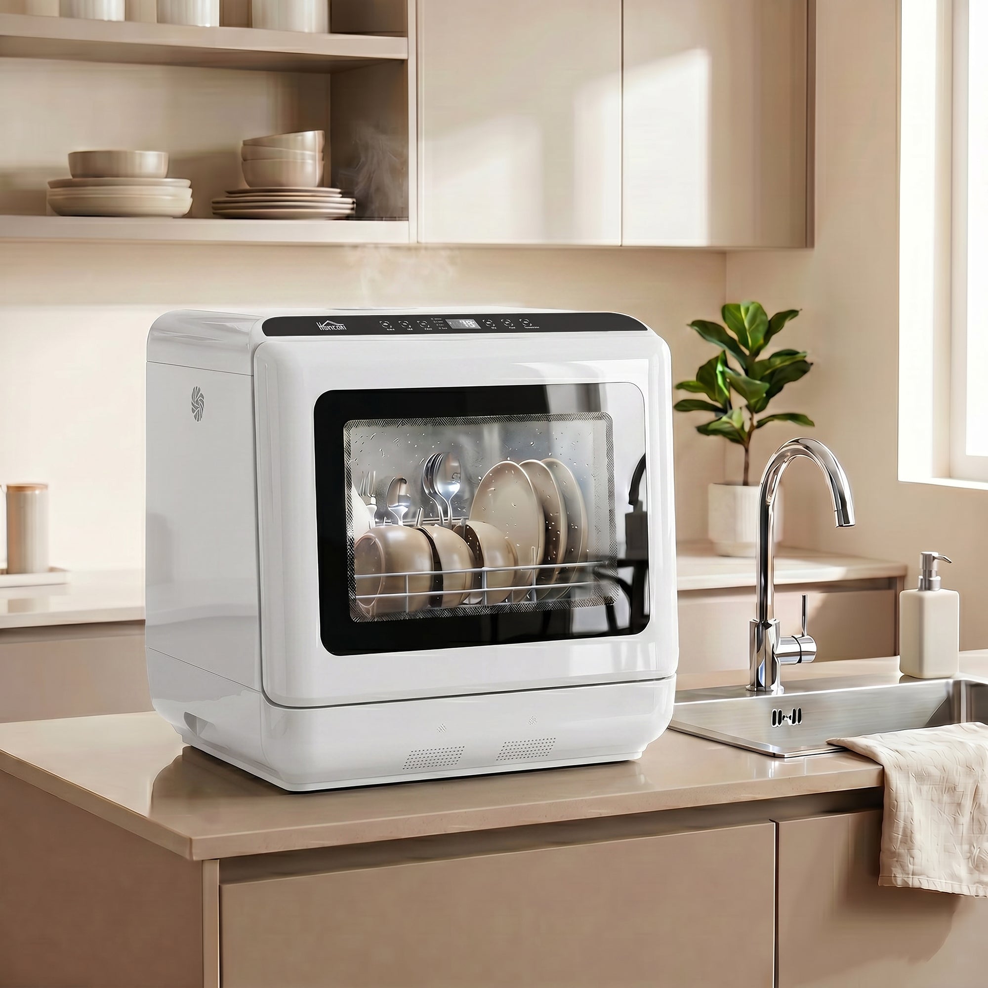 Countertop Dishwasher, Portable Mini Dishwasher with 1.6 Gal Built-in Water Tank, 5 Washing Programs, Air-Dry Function, 158°F High-Temp, No Hookup Needed, 4 Place Settings for Apartments & RVs