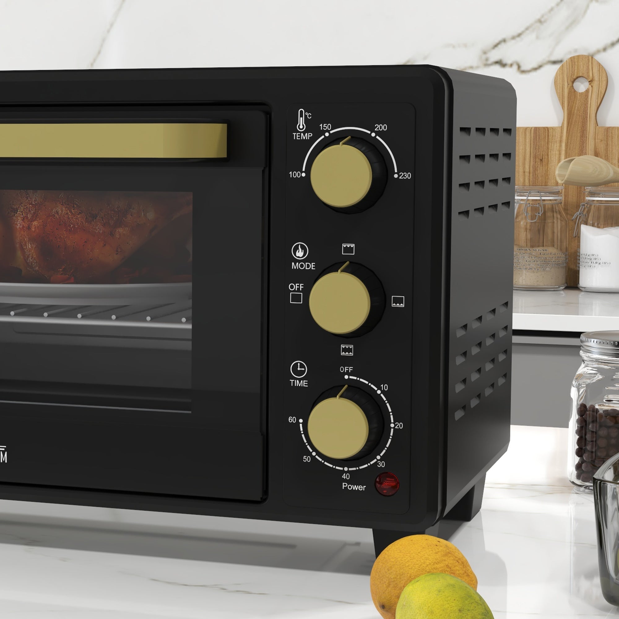 HOMCOM Mini Oven, 16L Countertop Electric Grill, Toaster Oven with Adjustable Temperature, 60 Min Timer, Crumb Tray, Baking Tray, Wire Rack, Tray Handle, 1400W, Black