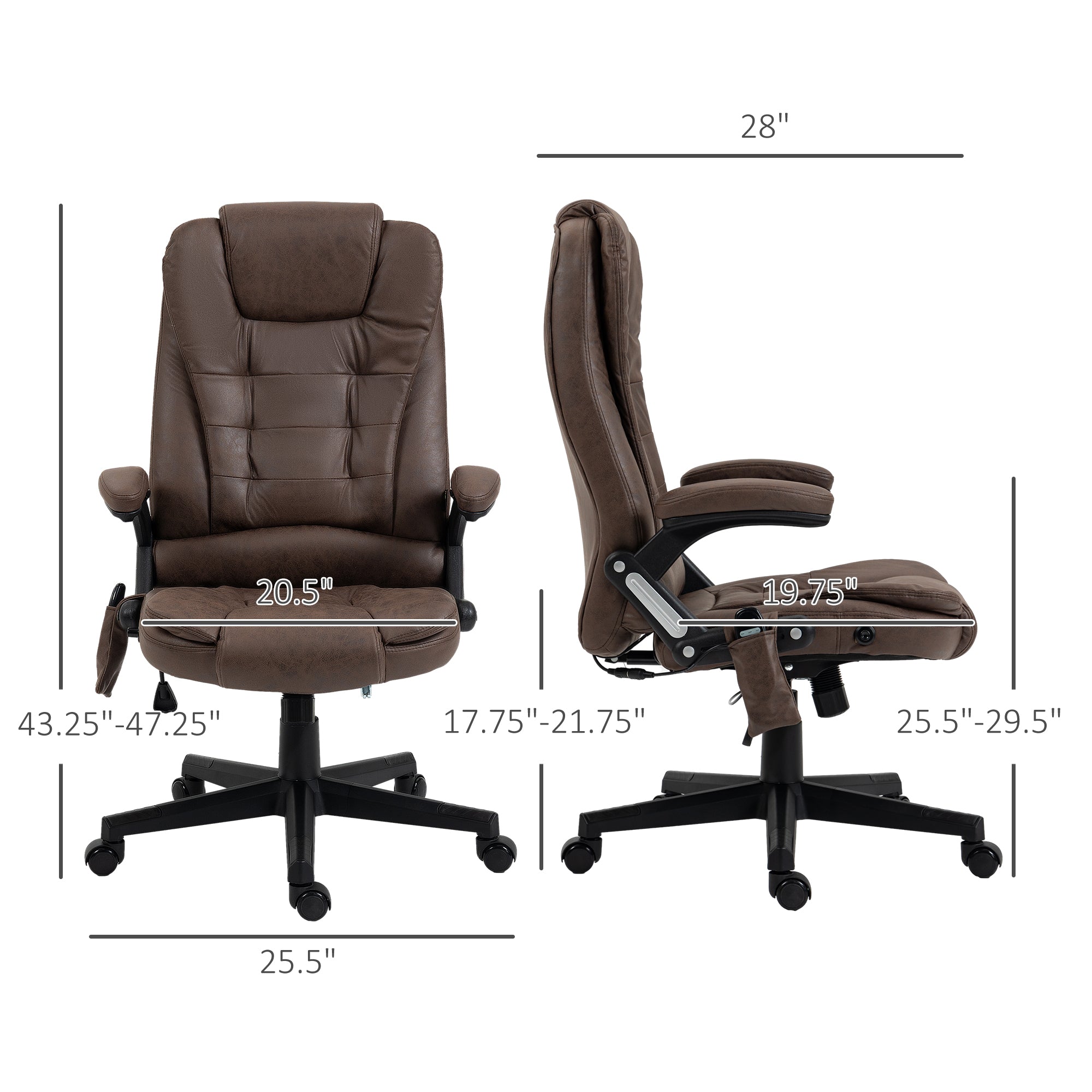6 Points Heated Massage Office Chair, Microfiber High Back Executive Office Chair, Coffee