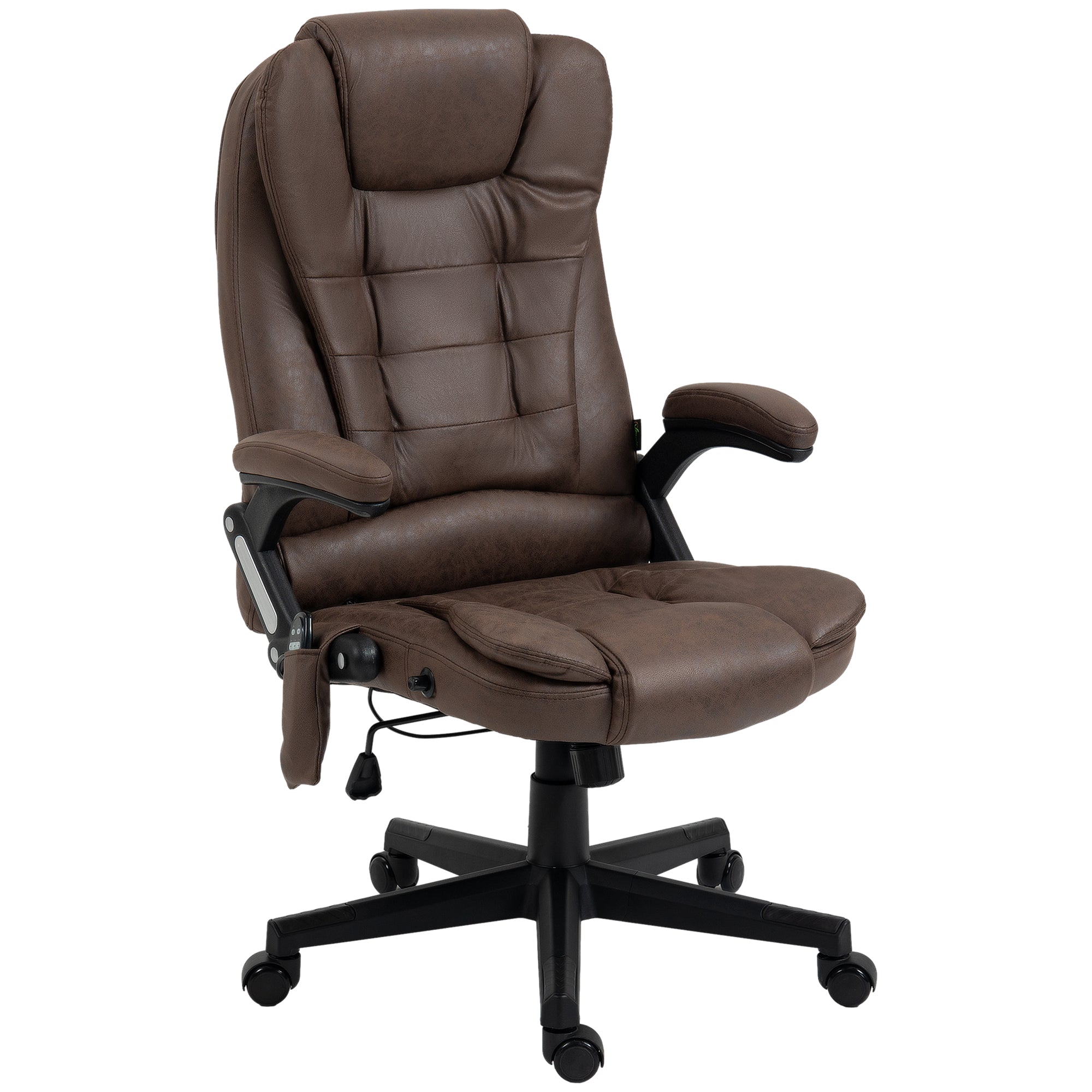 6 Points Heated Massage Office Chair, Microfiber High Back Executive Office Chair, Coffee