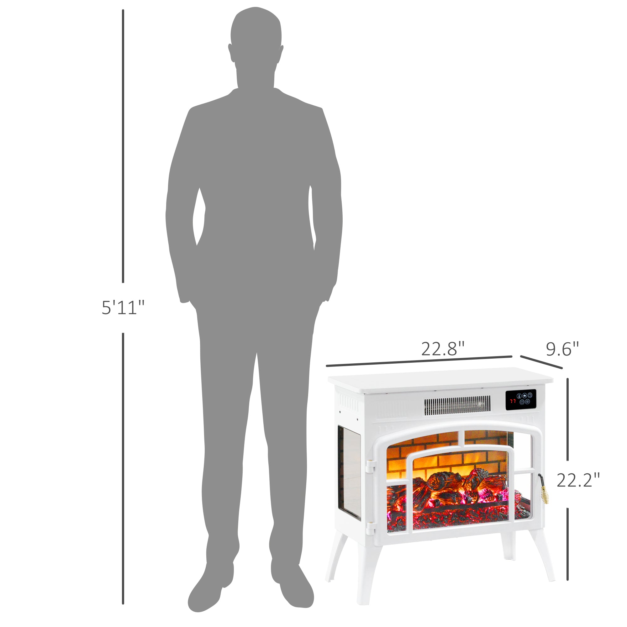 Electric Fireplace Stove Heater w/ Realistic Flame & Adjustable Temperature, White