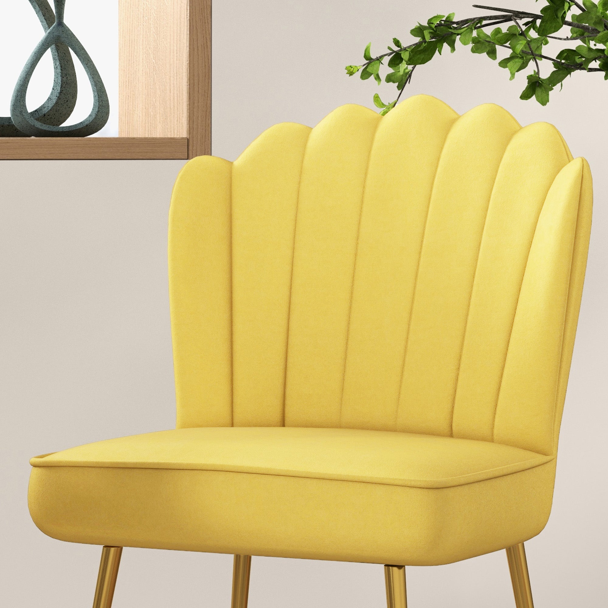 HOMCOM Shell Luxe Velvet Accent Chair with Gold-tone Metal Legs, Modern Vanity Chair for Living Room, Bedroom, Home Office, Yellow
