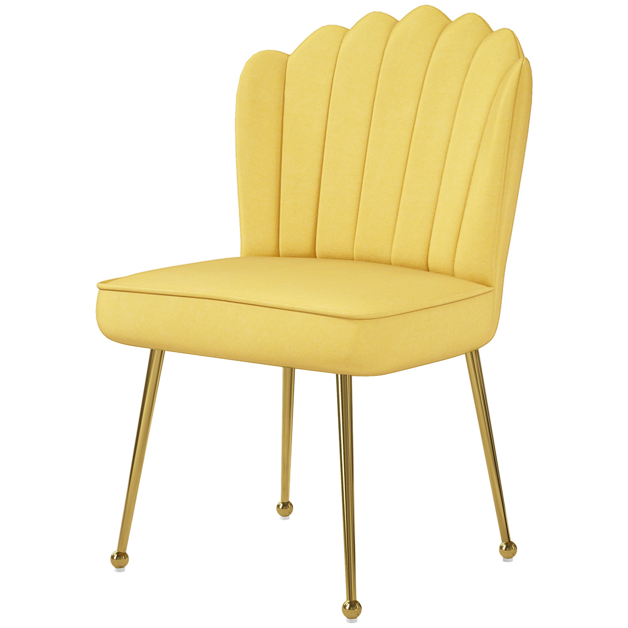 HOMCOM Shell Luxe Velvet Accent Chair with Gold-tone Metal Legs, Modern Vanity Chair for Living Room, Bedroom, Home Office, Yellow