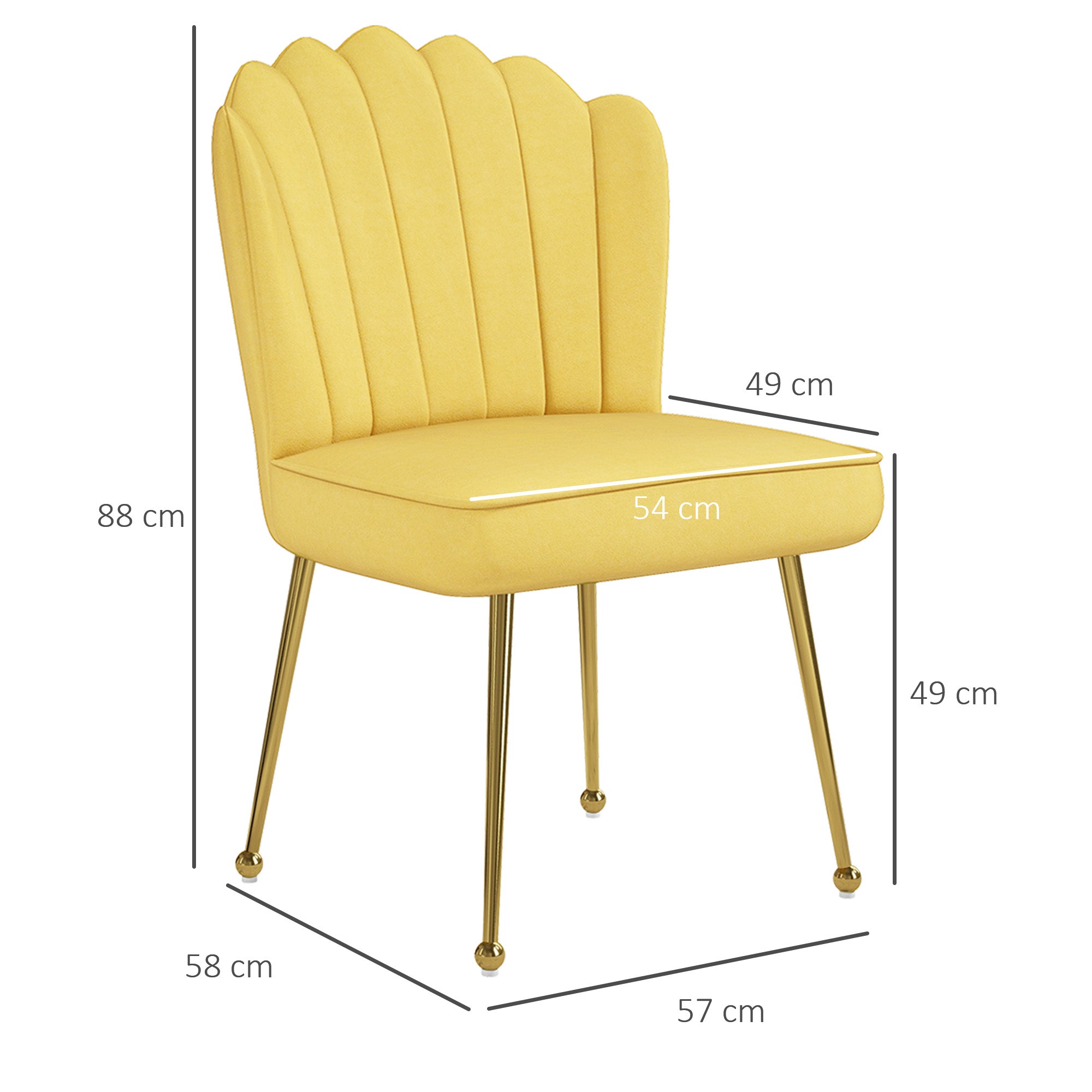 HOMCOM Shell Luxe Velvet Accent Chair with Gold-tone Metal Legs, Modern Vanity Chair for Living Room, Bedroom, Home Office, Yellow