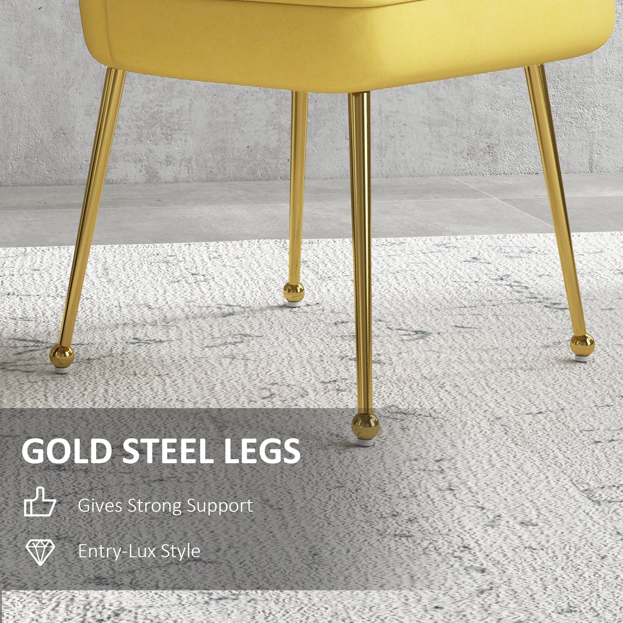 HOMCOM Shell Luxe Velvet Accent Chair with Gold-tone Metal Legs, Modern Vanity Chair for Living Room, Bedroom, Home Office, Yellow