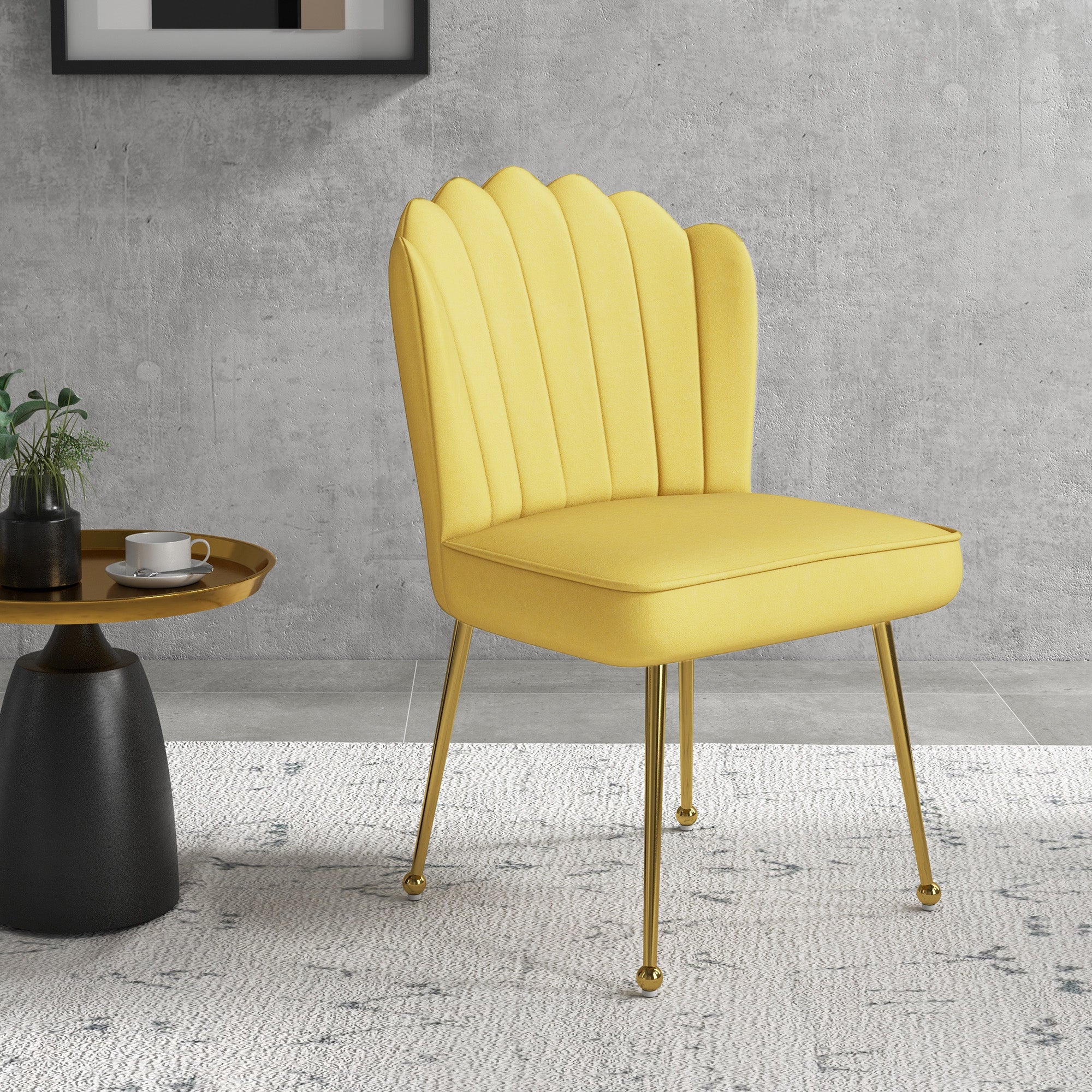 HOMCOM Shell Luxe Velvet Accent Chair with Gold-tone Metal Legs, Modern Vanity Chair for Living Room, Bedroom, Home Office, Yellow