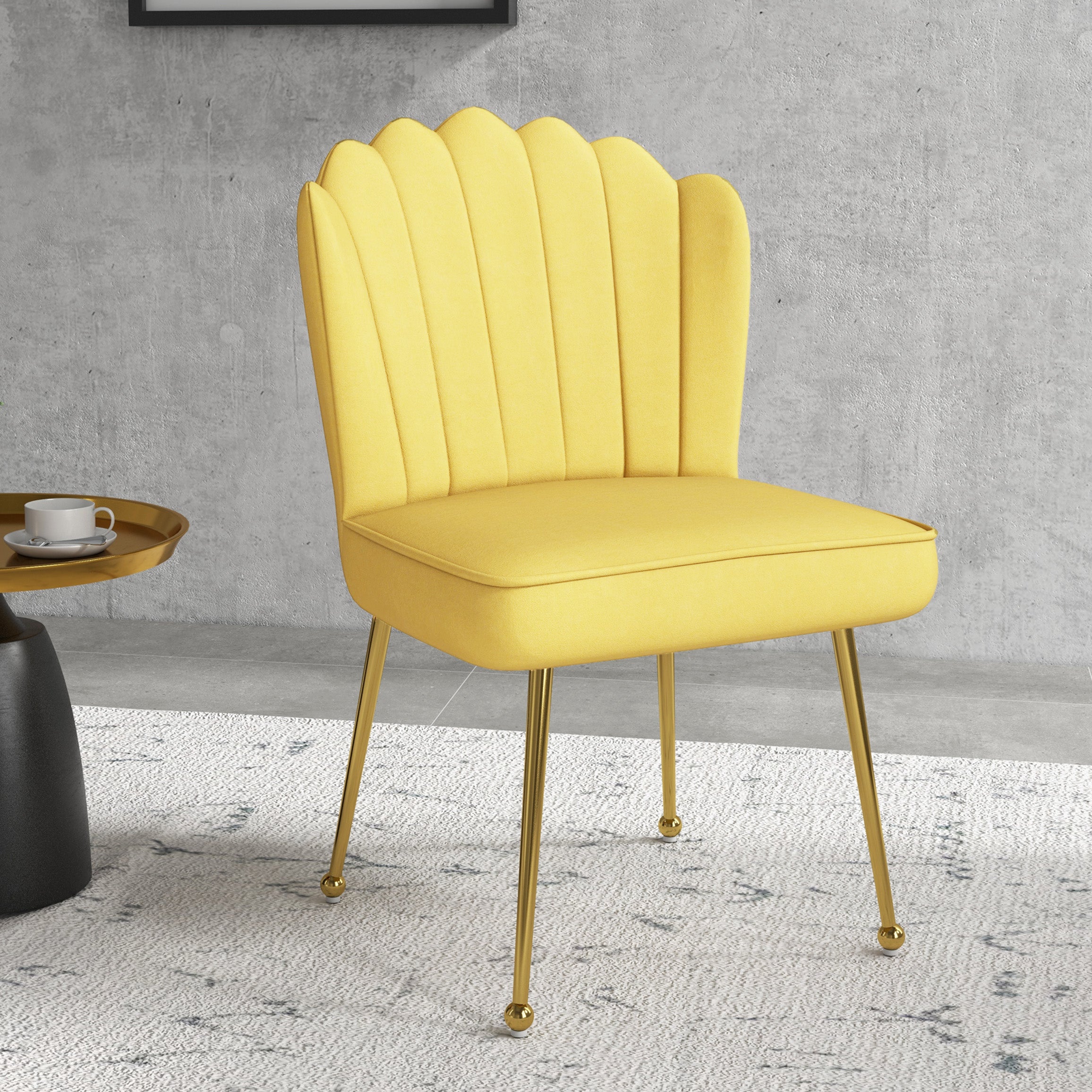 HOMCOM Shell Luxe Velvet Accent Chair with Gold-tone Metal Legs, Modern Vanity Chair for Living Room, Bedroom, Home Office, Yellow