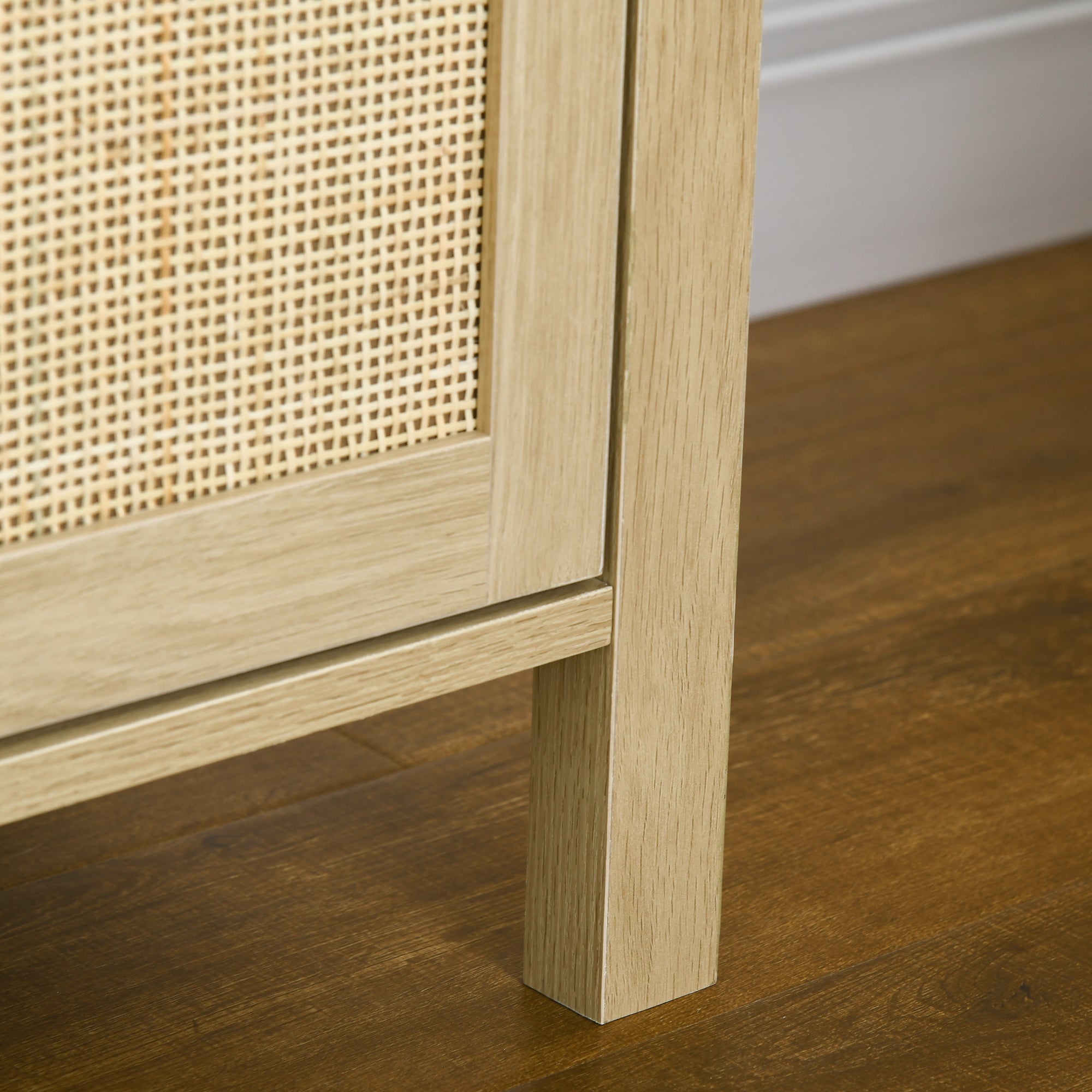 Boho TV Stand for 60 Inch TVs, Entertainment Center w/ Rattan Door & Storage, Natural