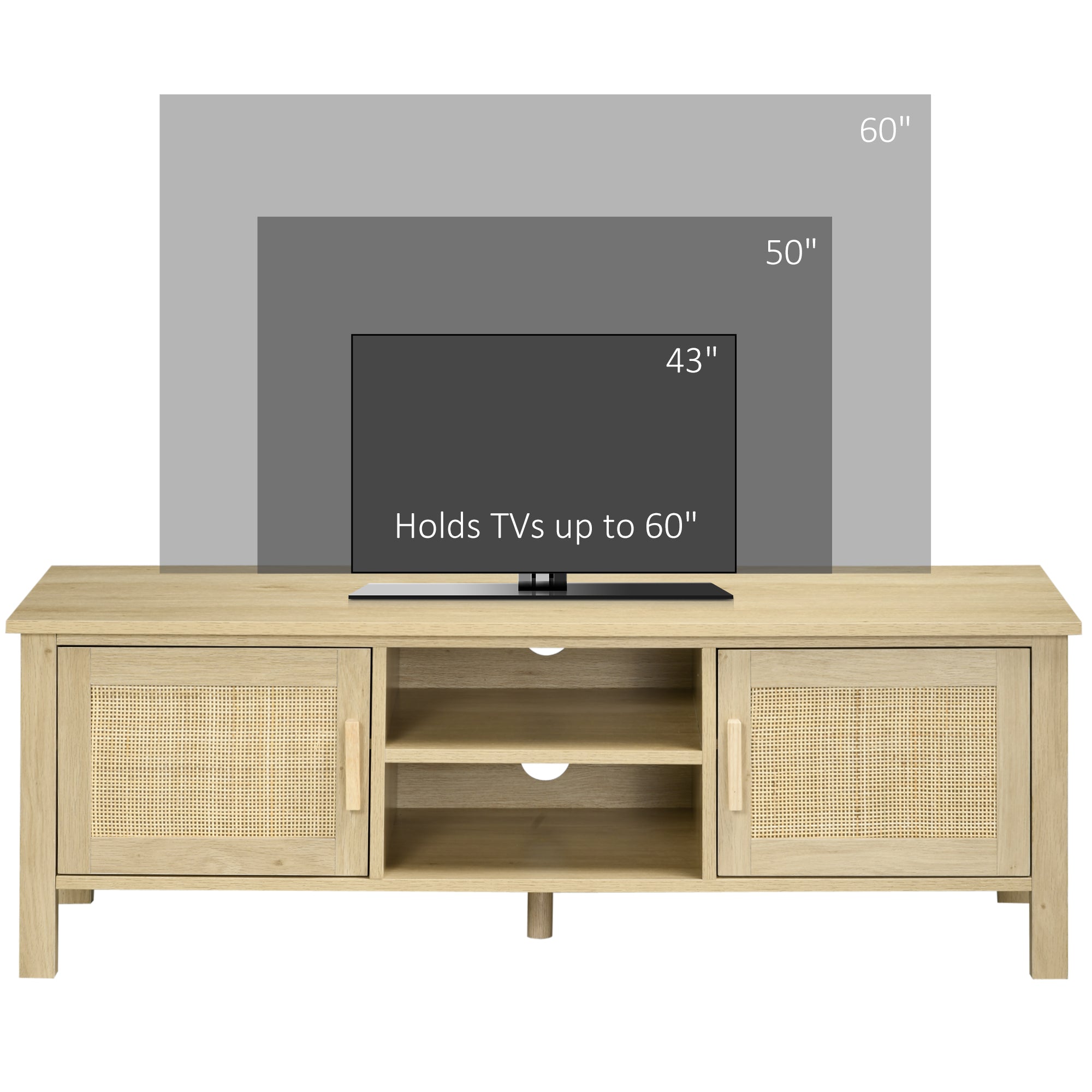 Boho TV Stand for 60 Inch TVs, Entertainment Center w/ Rattan Door & Storage, Natural